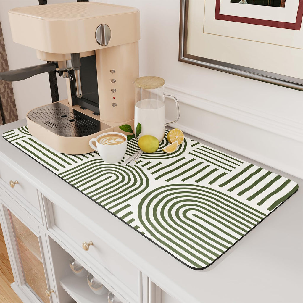 AMOAMI Coffee Mat Hide Stain Rubber Backed Absorbent Dish Drying Mat for Kitchen Counter - Fits Under Coffee Maker - KHAKI 16X24