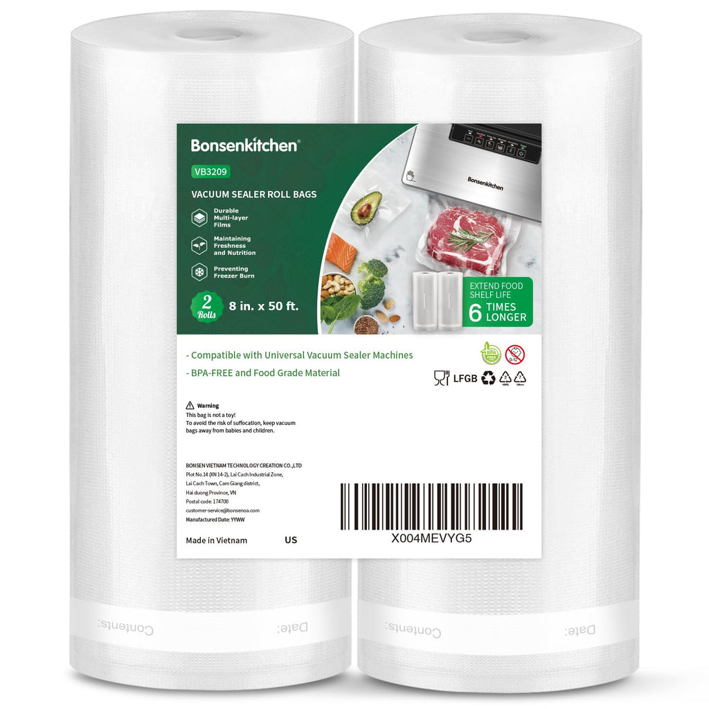 Bonsenkitchen Vacuum Food Sealer Rolls Bags, 8" x 50' & 11" x 50'