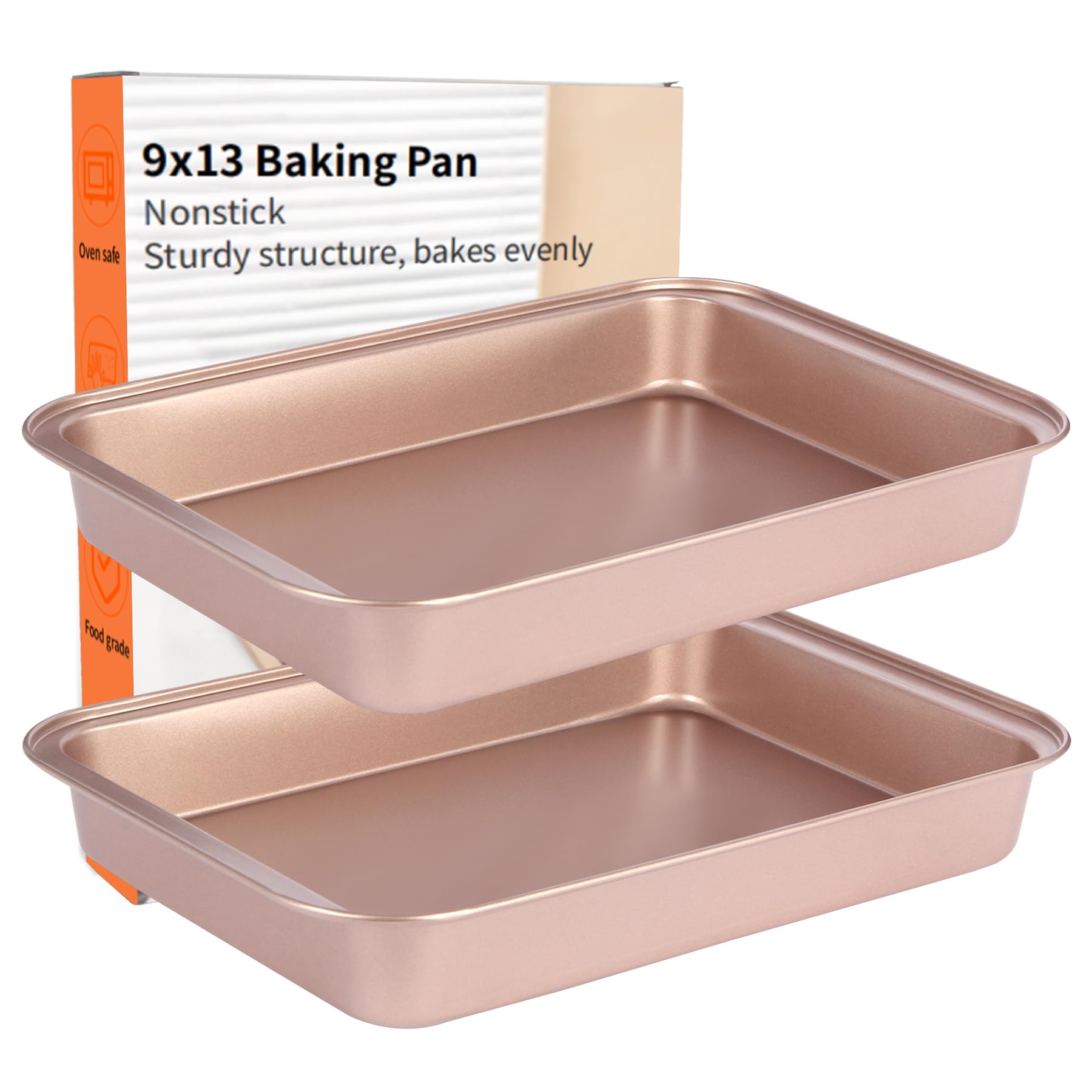 Barlket 9x13 Baking Pan & Dish, 13x9 Nonstick Rectangle Cake Pan, Rose Gold