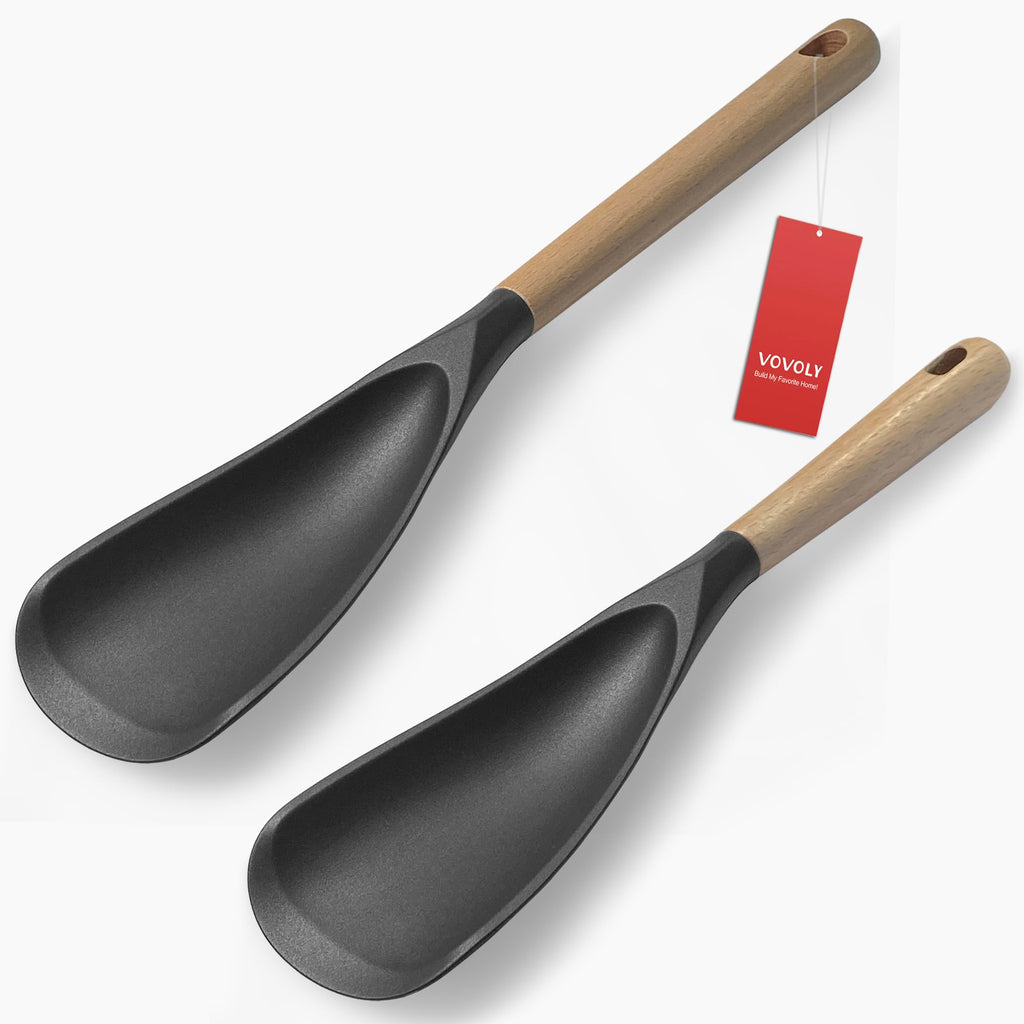 Vovoly Cooking Spoon, Nonstick Silicone Spatula Spoon, Black,11"
