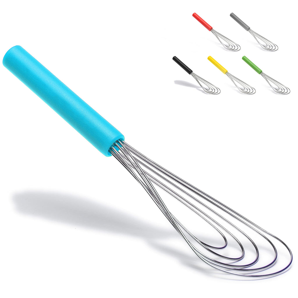 Flat Whisk Silicone Handle Non Slip 10" - 5 Wires Whisk with 10 Heads for Kitchen Cooking Color Red by Jell-Cell