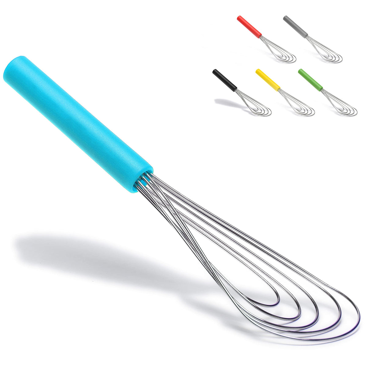 Flat Whisk Silicone Handle Non Slip 10" - 5 Wires Whisk with 10 Heads for Kitchen Cooking Color Red by Jell-Cell