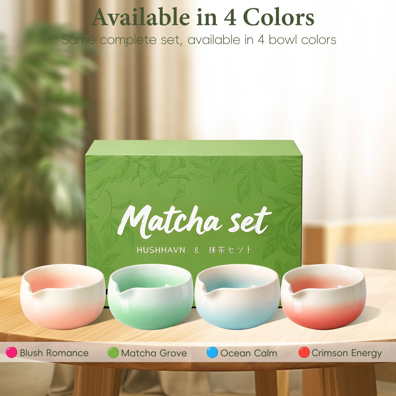HUSHHAVN Matcha Whisk Set with Ceramic Bowl & Bamboo Chasen