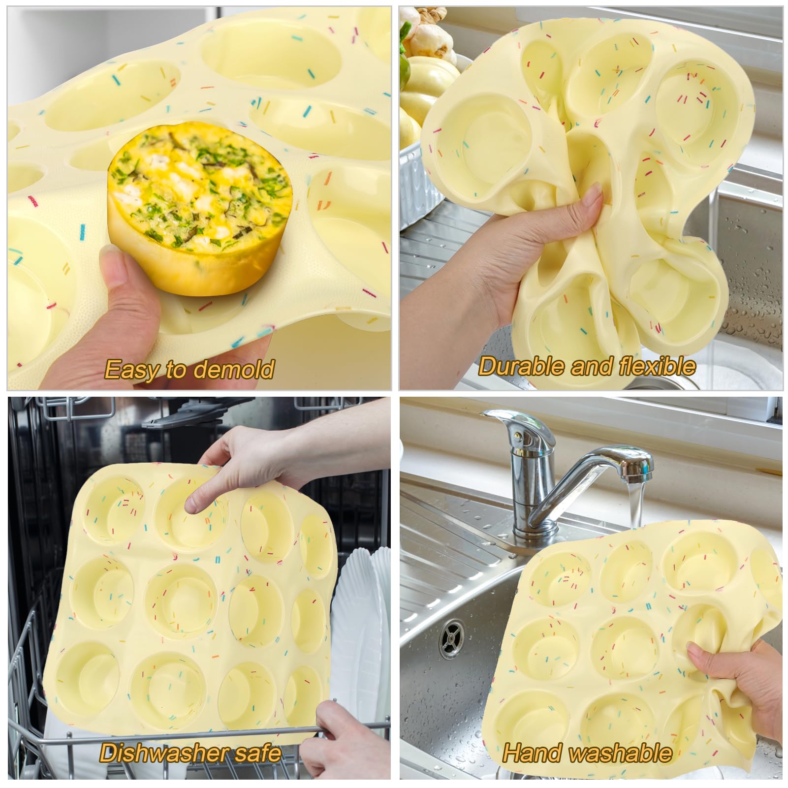 Palksky Silicone Egg Bite Molds, 2Pack 12-Cavity Muffin Pan for Baking, Tarts, Nonstick Cupcake Pan