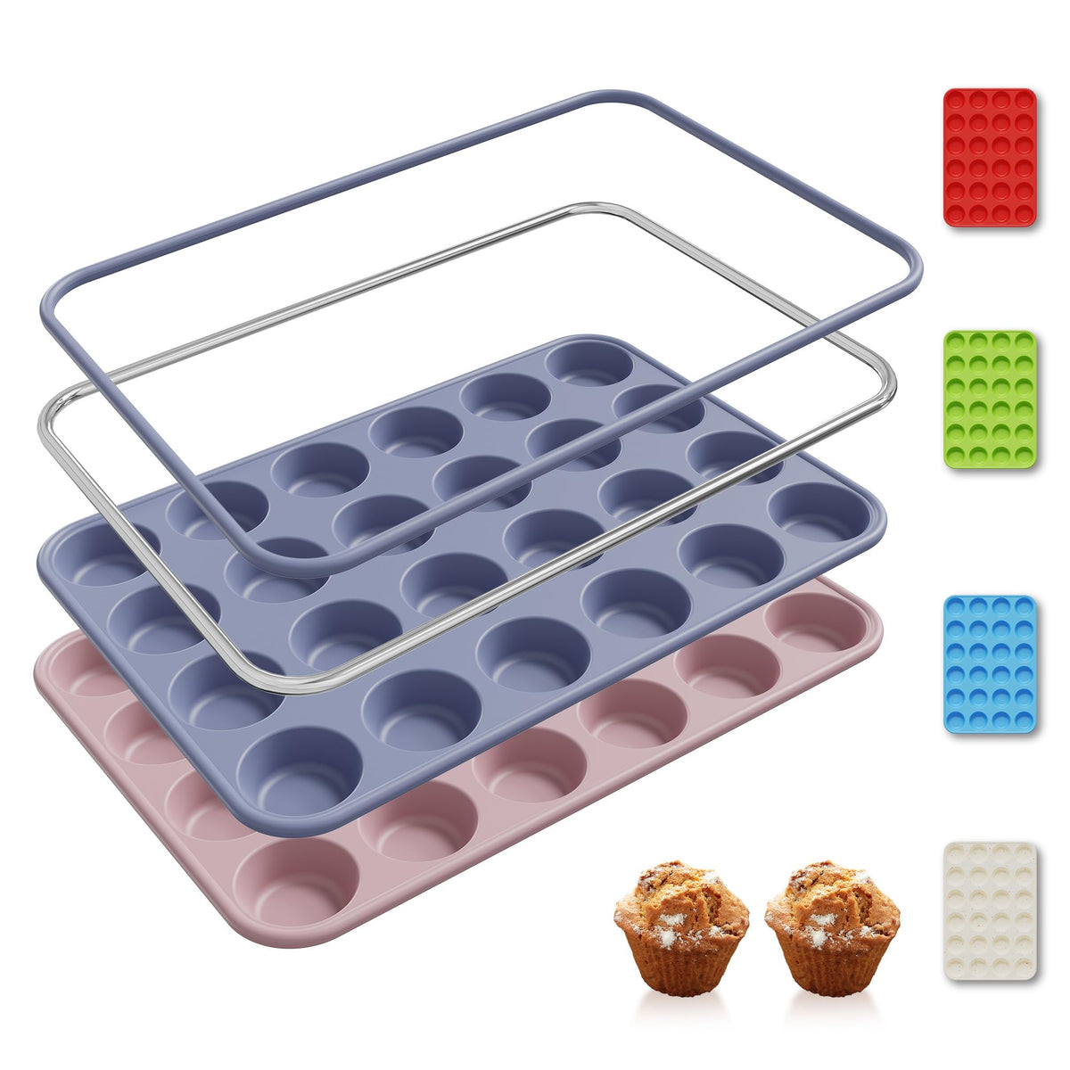 2 Pack 12 Cups Silicone Muffin Pan with Metal Reinforced Frame Regular Size Silicone Molds Cupcake Cake Baking Pans Cookie Baking Chocoflan Cupcake Mold Kitchen Baking Mold Tools for Cooking