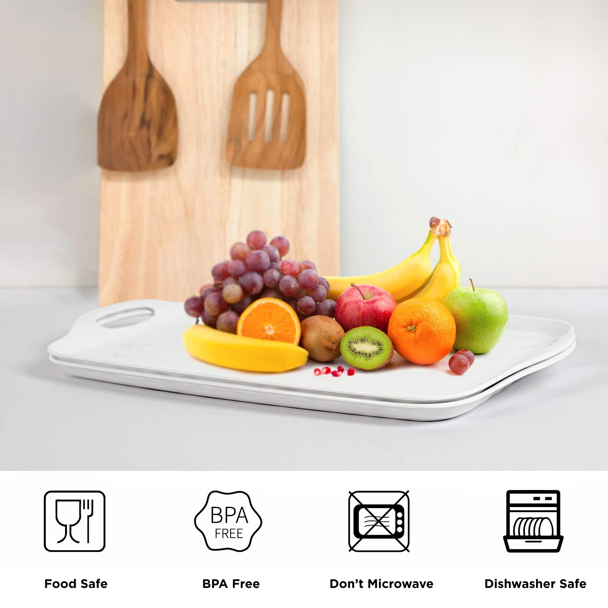 TP Melamine Serving Trays with Handles, 17” x 12”, Set of 2, Pure White