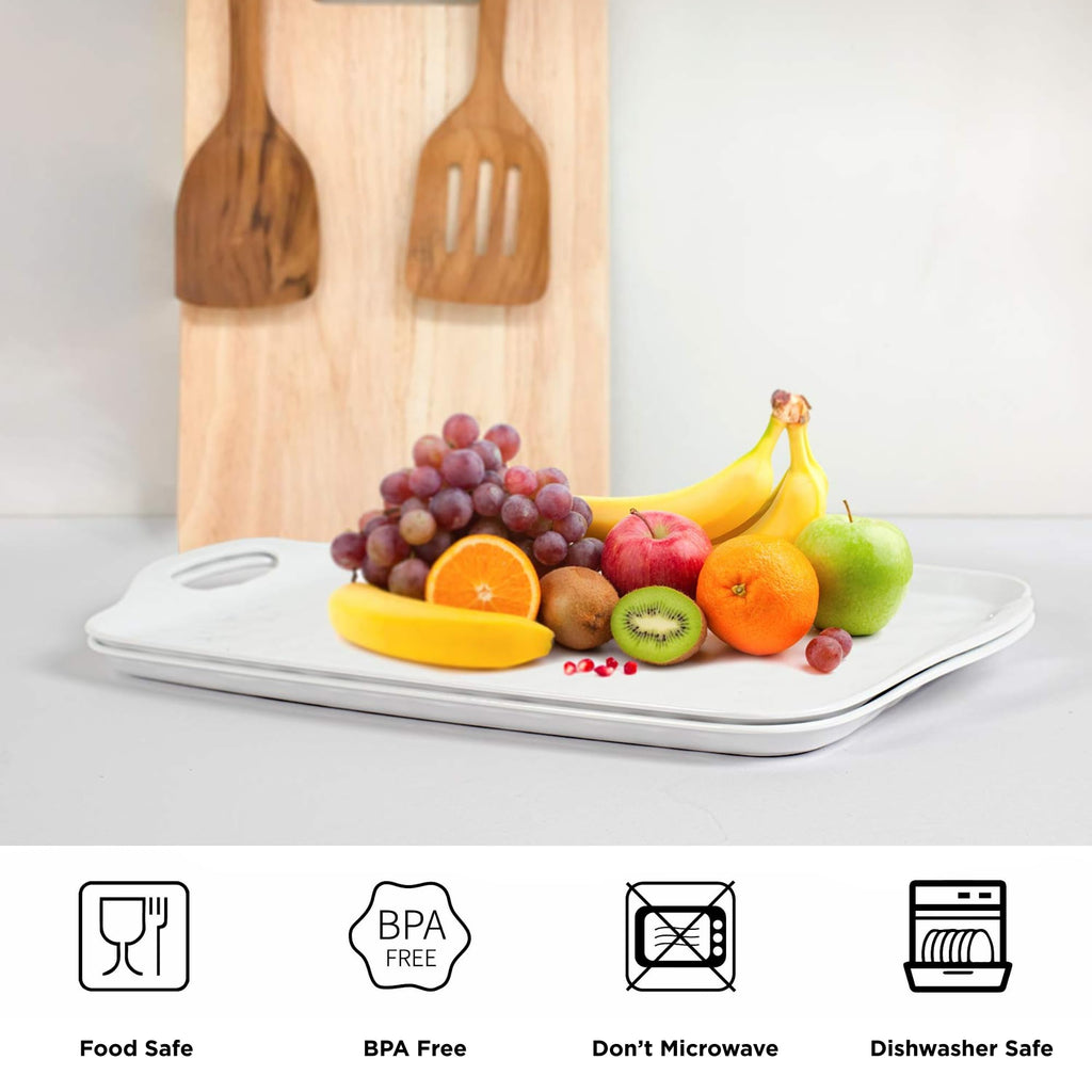 TP Large Serving Trays with Handles, 19" x 12" Melamine Serving Platters for Food, Turkey, Set of 2 Rectangular Trays for Party, Pure White