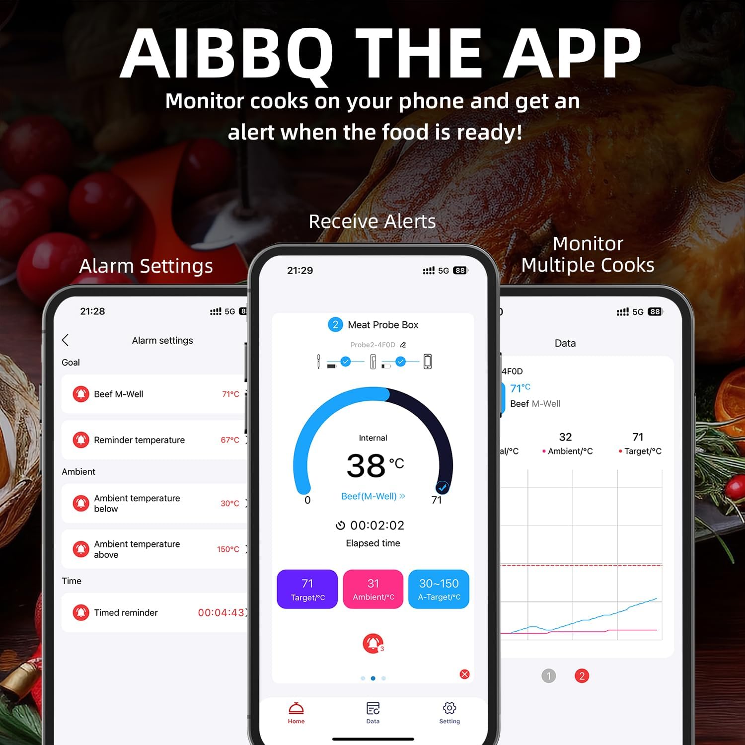 Wireless Smart Meat Thermometer with Bluetooth | Long Range | Measures Internal & Ambient Temp | for BBQ, Oven, Grill, Kitchen, Smoker, Rotisserie (DEEP Black)