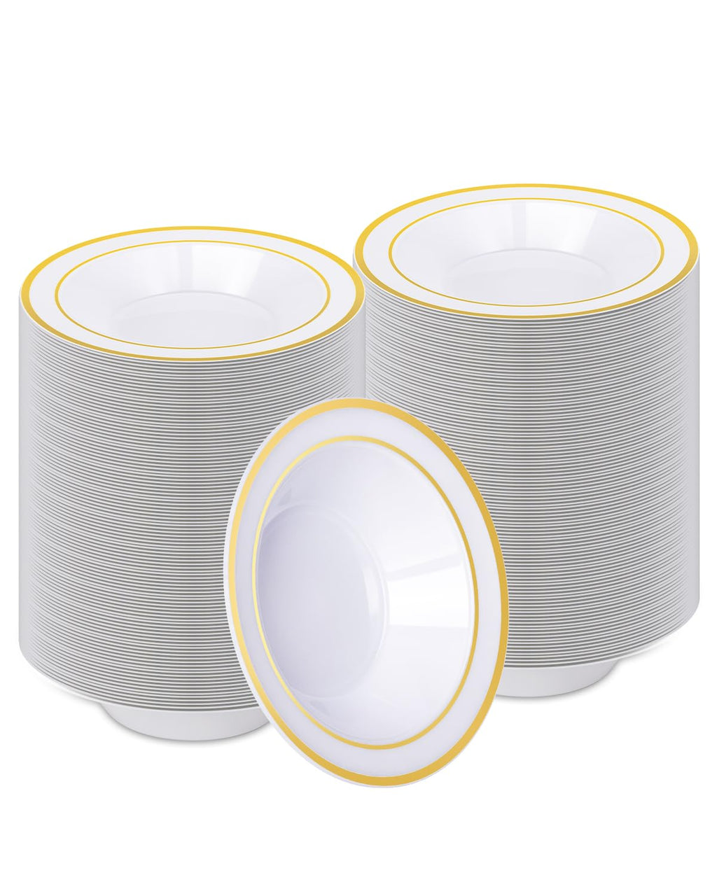 BESTVIP 100 Pack 12 oz White Plastic Bowls, Disposable Soup Bowls