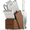Knife Set, Astercook Kitchen Knife Set with Block, 15 Pcs Luxurious High Carbon German Stainless Steel Knives Set with Full Tang Ergonomic Handle, Dishwasher Safe Knife Set with Sharpening Rod, White