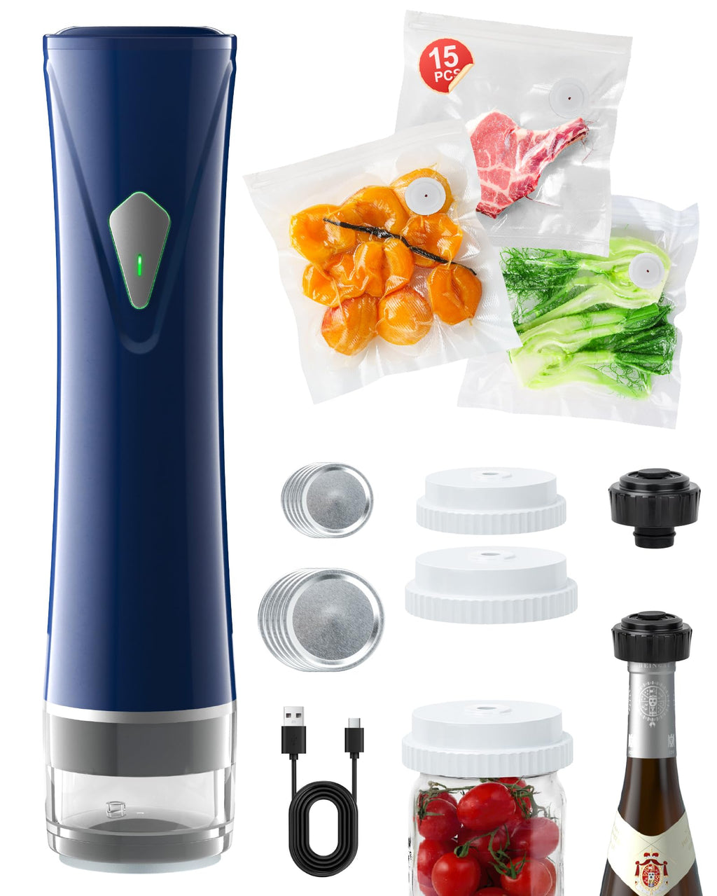 GPUTEK 3-in-1 Compact Vacuum Pump for Food with Bags & Mason Jar Kit