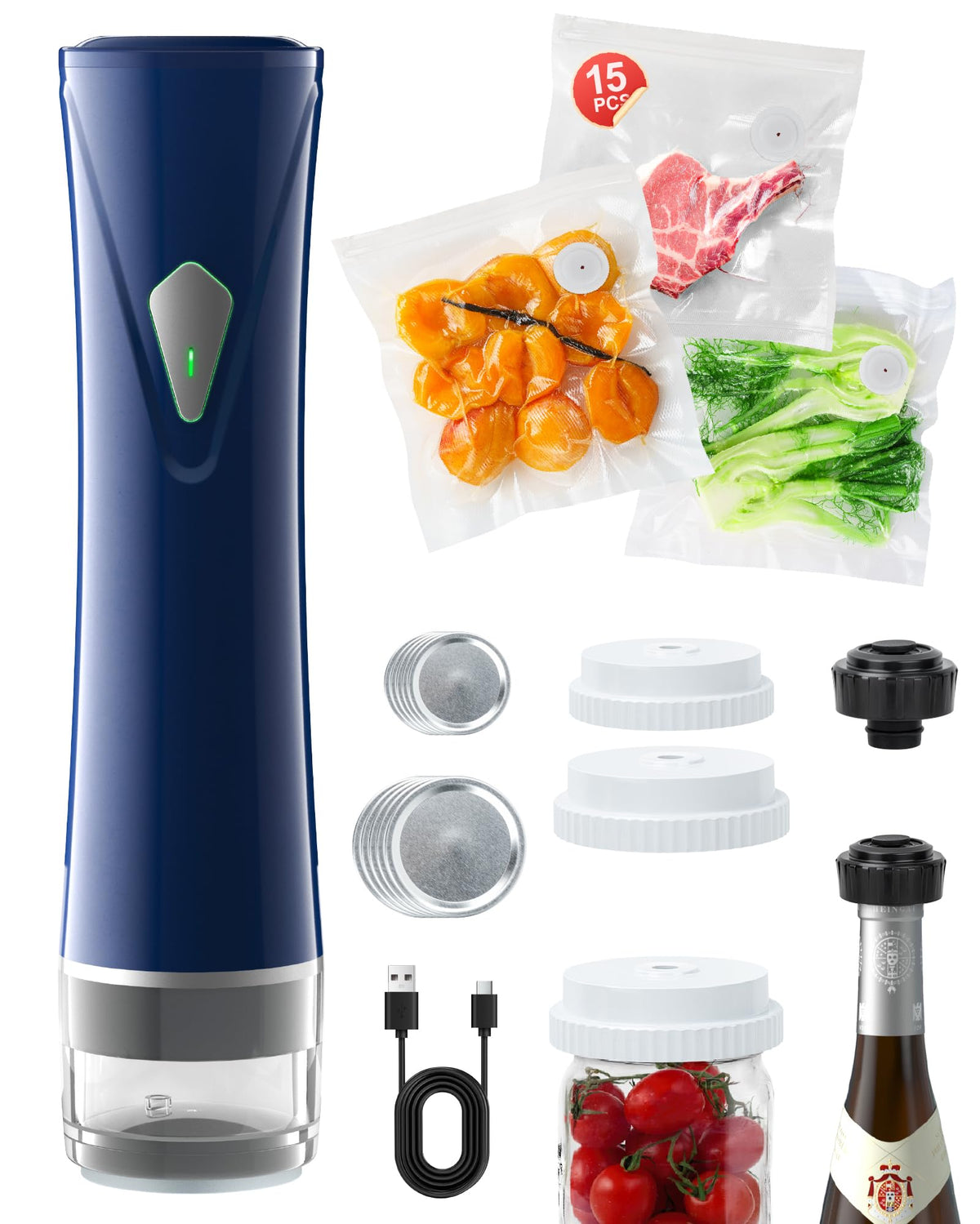 GPUTEK 3-in-1 Compact Vacuum Pump for Food with Bags & Mason Jar Kit