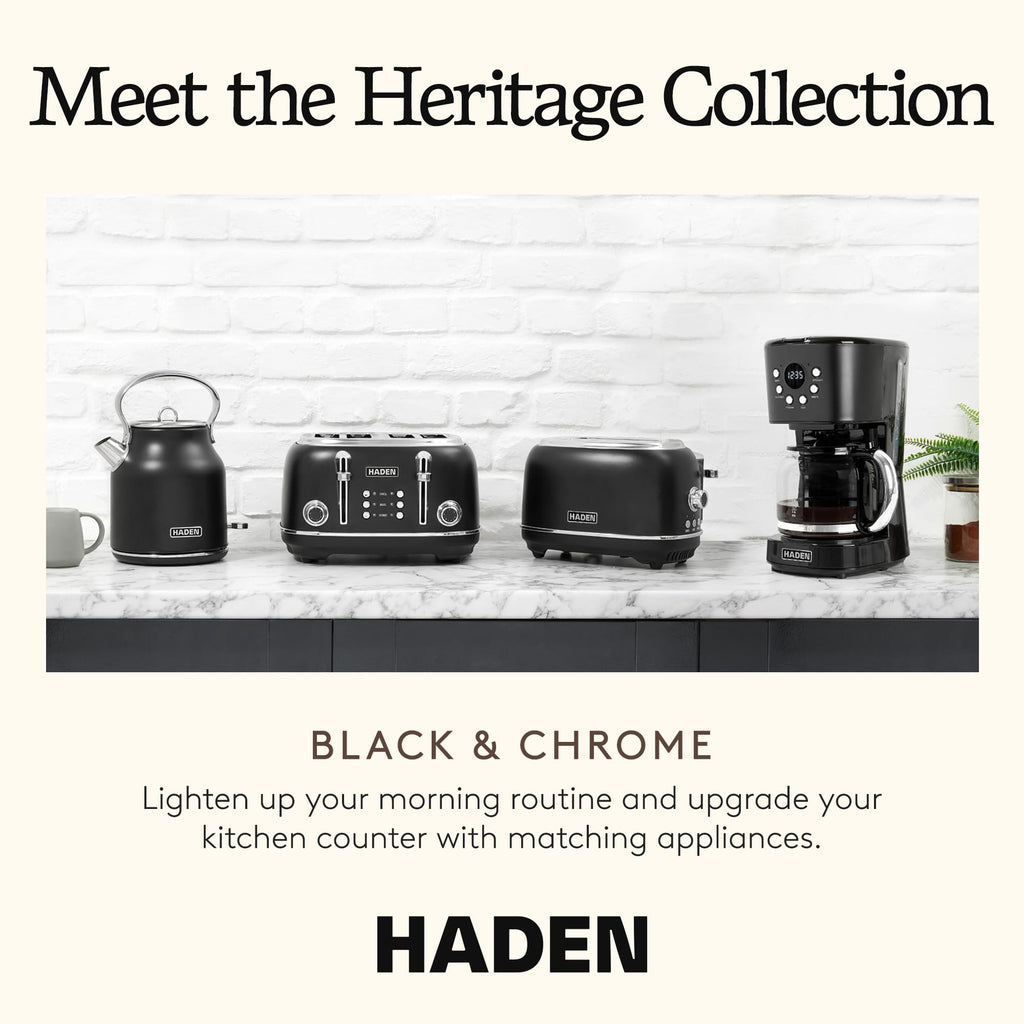 HADEN Coffee Machine, 12 Cup Programmable Drip Coffee Maker with Auto Shut-Off Function and Reusable Washable Water Filter, Black & Chrome