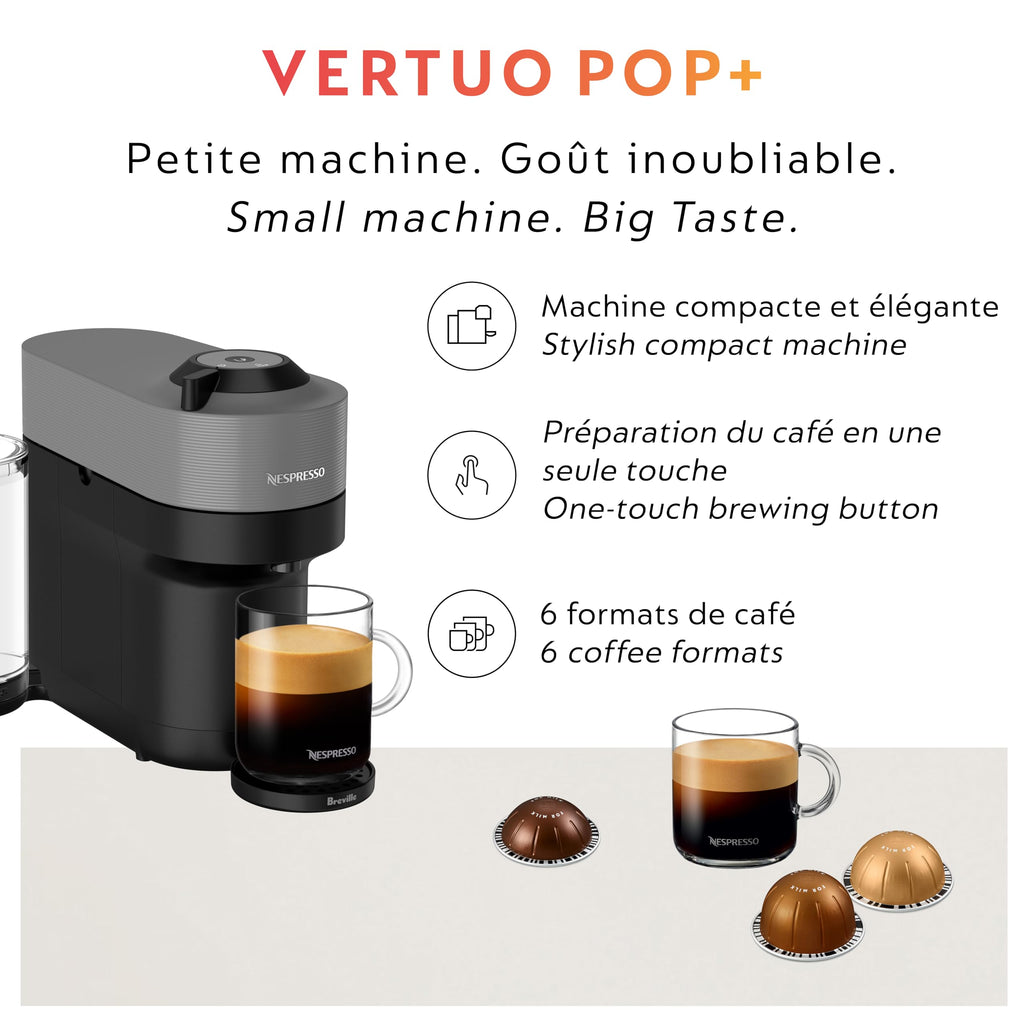 Nespresso Original Vertuo Pop+ Coffee & Espresso Maker by Breville, Grey