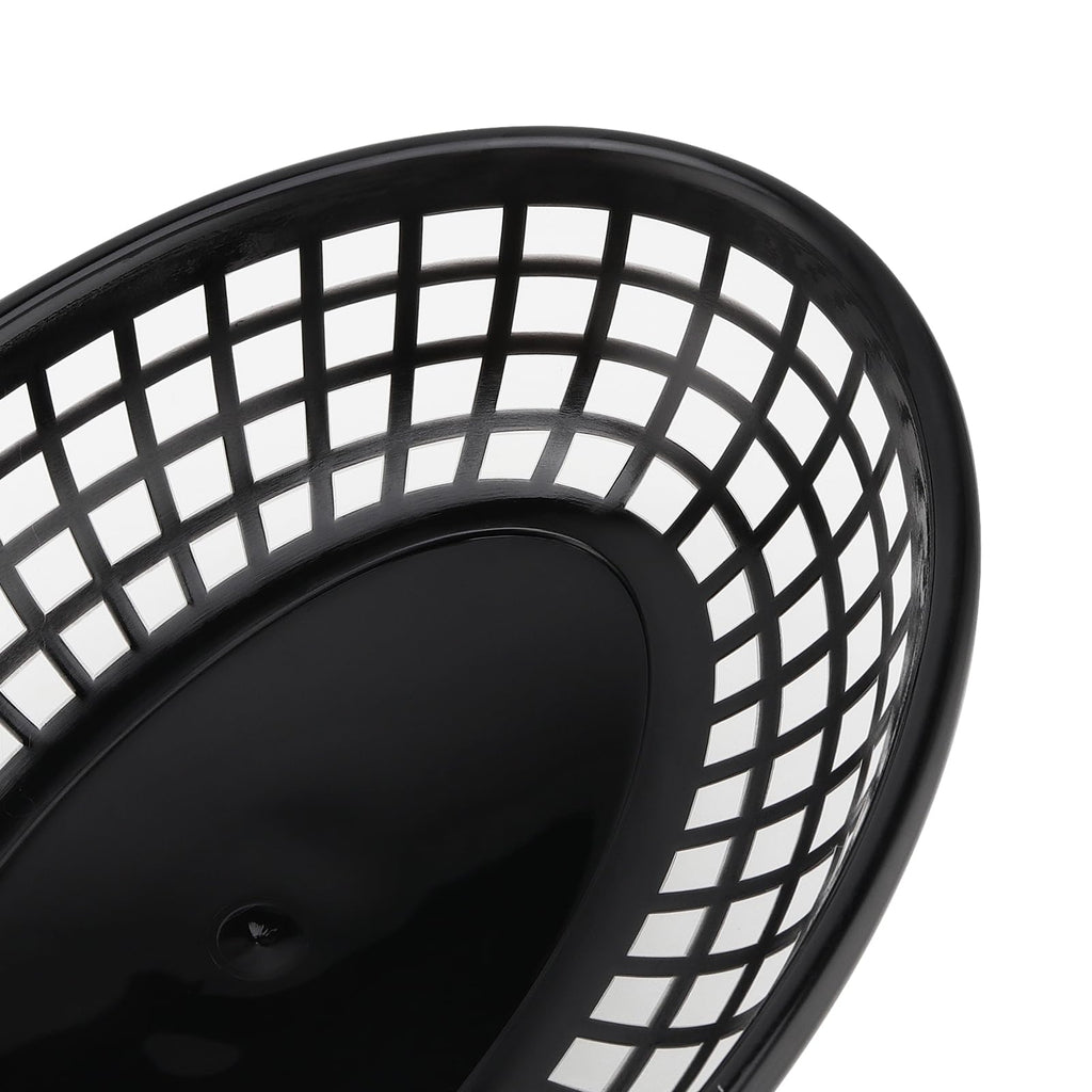HEIHAK 60 Pack 9x5.7x1.6 Inch Black Plastic Fast Food Baskets, Restaurant Serving Basket, Oval Fast Food Serving Baskets for Picnic, Chicken, Burgers and Fries