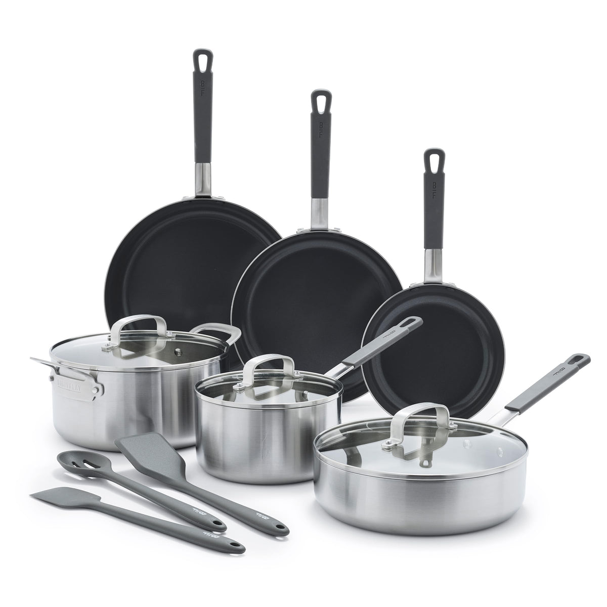 GreenPan x Bobby Flay Stainless Steel 12 Piece Cookware Pots & Pans Set, Professional Grade Tri-Ply, Multiclad, PFAS-Free Ceramic Nonstick, Induction Suitable, Dishwasher & Oven Safe,Stay Cool Handles