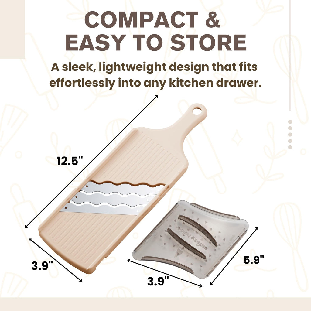 Arnest Japanese mandoline slicer Cabbage Shredder, 3-Blade Triple Wave Ultra-Thin Shredder for Tonkatsu-Style Slaw, Stainless Steel Wave Blades, Safety Holder, Easy-Rinse Clean, Made in Japan