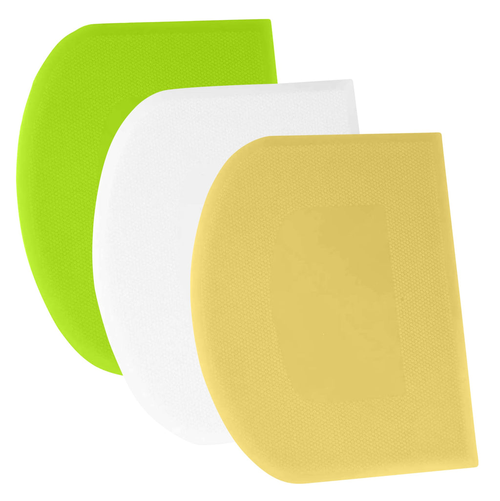 SURDOCA Dough Scraper Bench Scraper - 3P 8.3x5.5" Plastic Flexible Bowl Scraper, Sharp Edge & Angles Cake Scraper. Non-Slip Bakeware Decorating Tools Sculpting & Modeling Tools - White+Yellow+Green