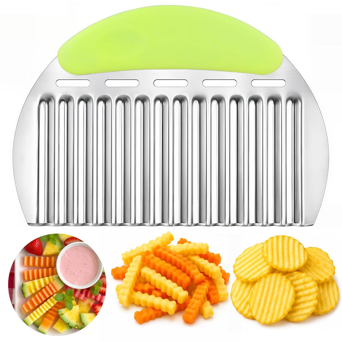 JAYVAR Large Crinkle Cutter French Fry Cutter, Stainless Steel Wavy Slicer