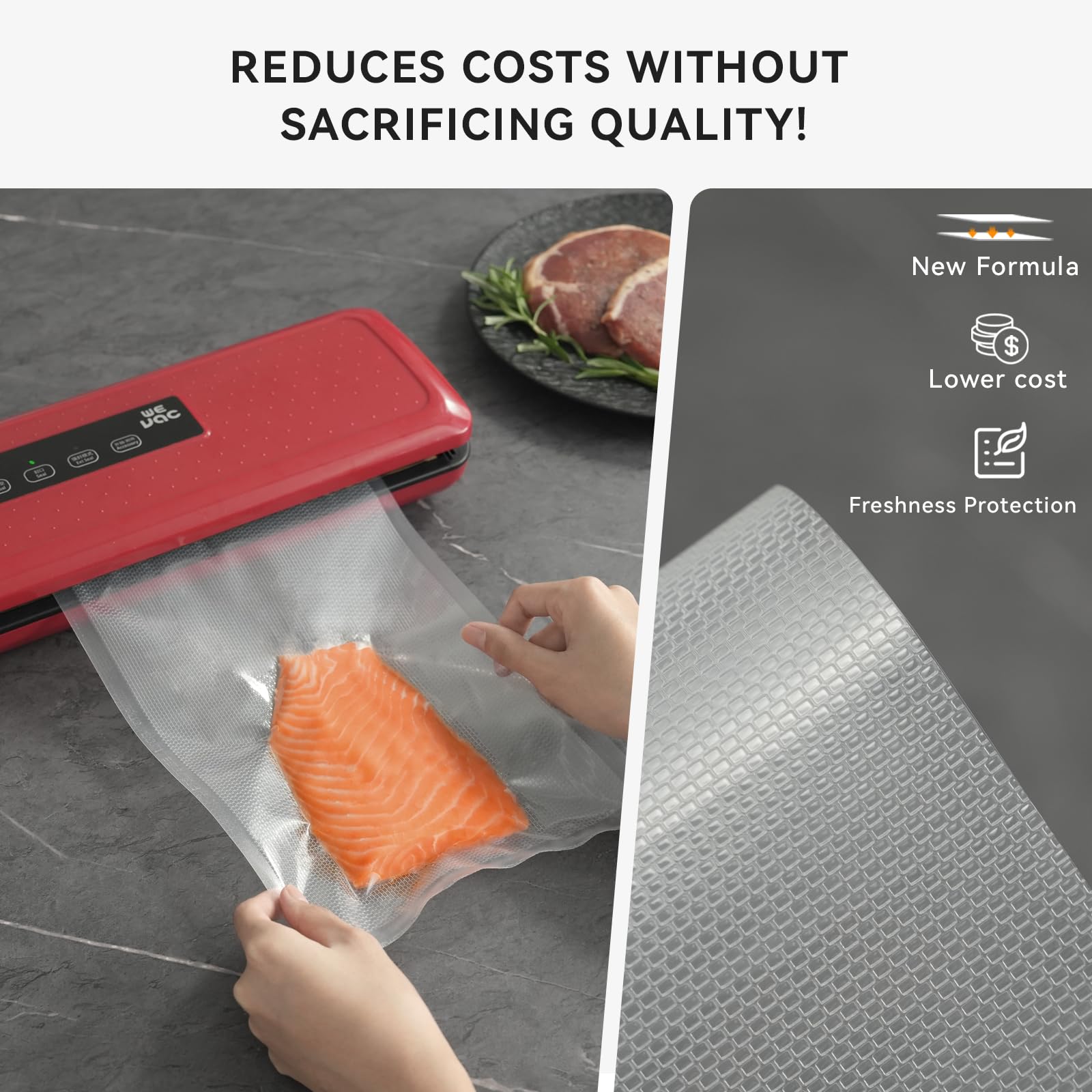 8" x 20' and 11" x 20' Vacuum Sealer Roll, 6 Pack-Ideal for Food Storage, Sous Vide, and Meal Prep, Keep Food Fresh and Nutrients, Wevac Lite