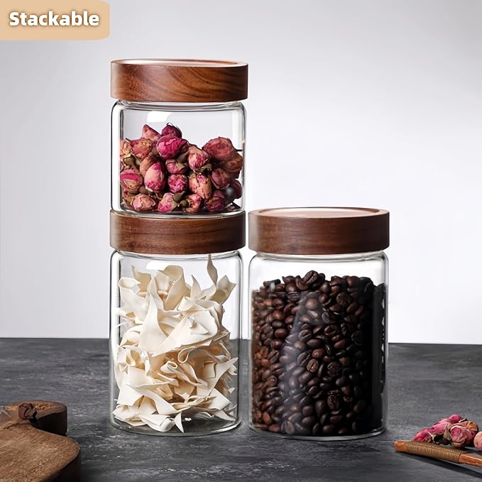 28 Fl oz/850ml Glass Jars, Glass Canister with Airtight Screw on Wooden Lid