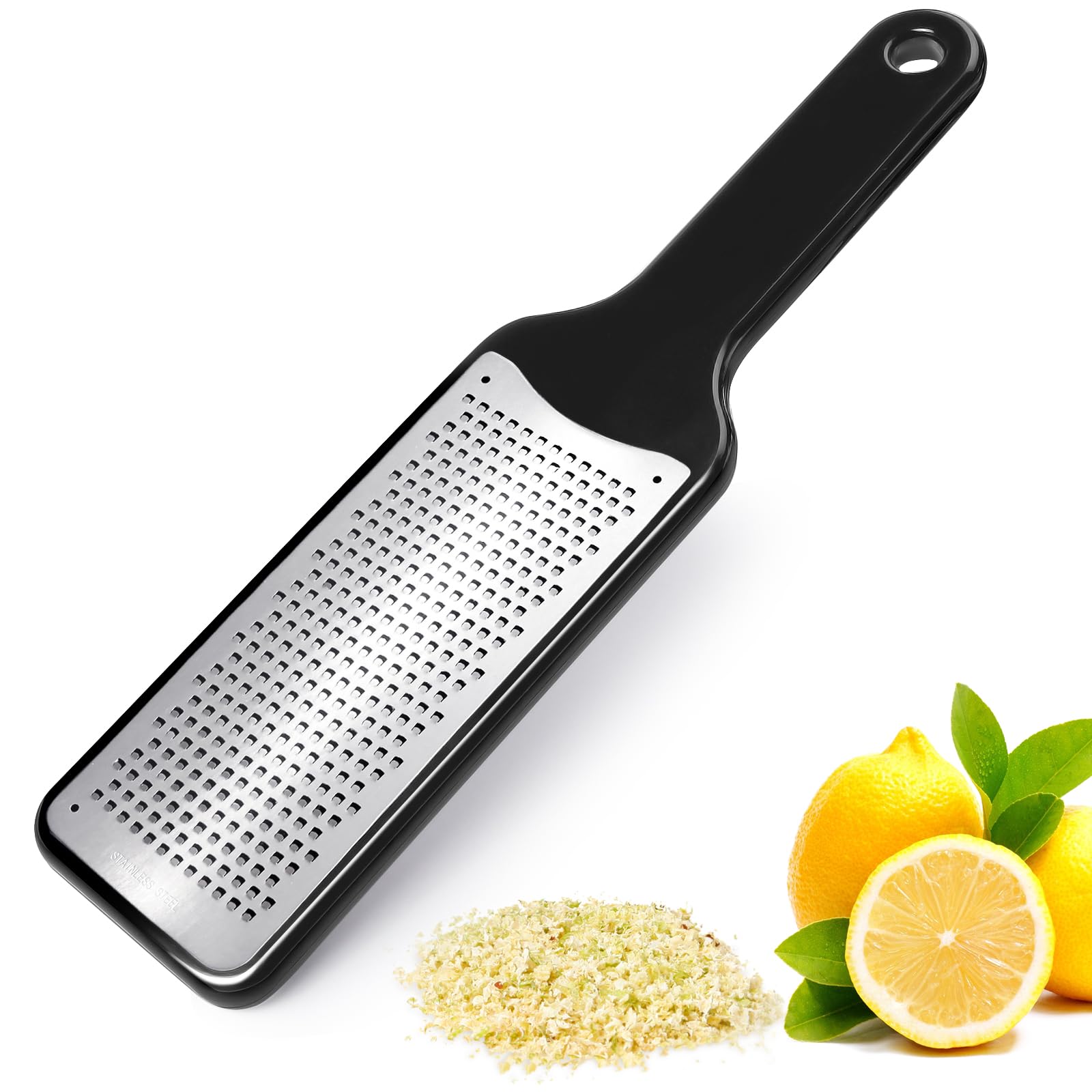LHS Citrus Lemon Zester Cheese Grater - Stainless Steel Kitchen Tool for Parmesan Cheese, Ginger, Garlic, Nutmeg, Chocolate, Fruits, Dishwasher Safe
