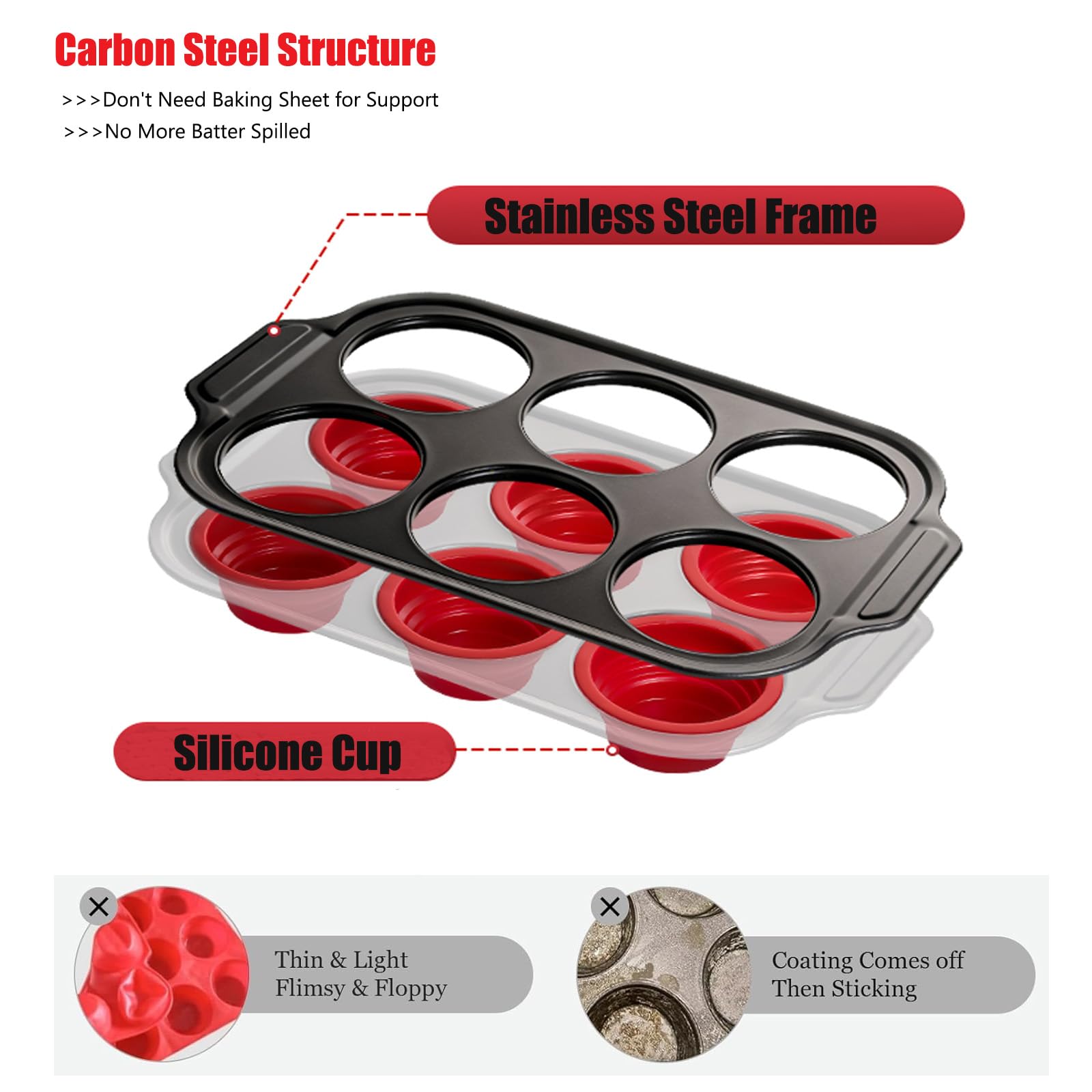 YiYeraio Muffin Pan, 6-Cup Nonstick Silicone Muffin Pans for Baking, Food-Grade Cupcake Pan for Oven, Microwave, Dishwasher Safe, BPA-Free Silicone Baking Mold for Muffins, Cupcakes, Egg Muffins