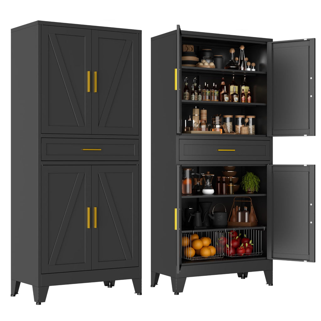 LCAOPC 71" Tall Pantry Storage Cabinet with Drawer and Adjustable Shelves, Freestanding Tall Kitchen Cupboard Storage Cabinet for Kitchen,Dining Room, Living Room, White