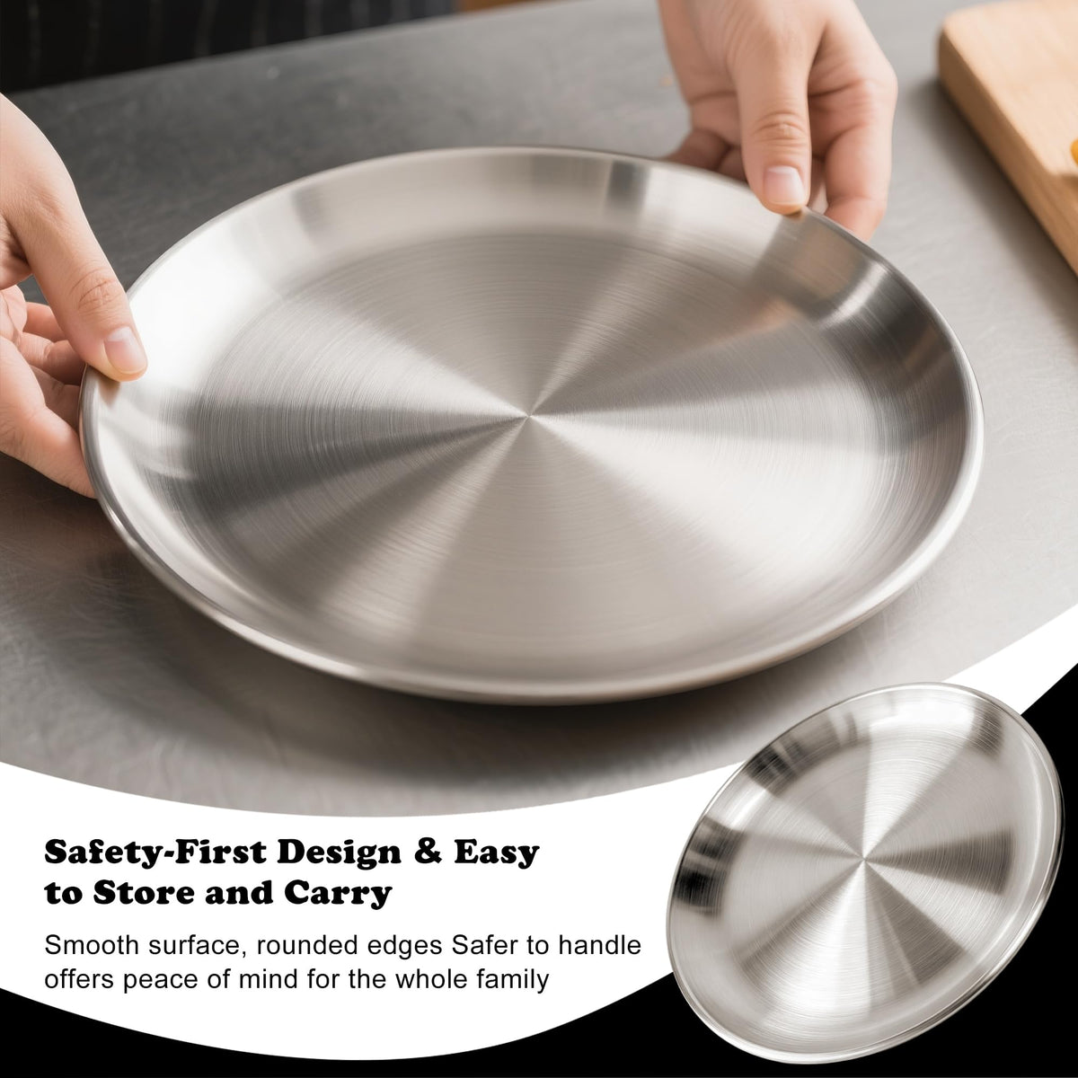 Stainless Steel Plates, 2PCS 10 Inch Plates for Kitchen Home BBQ Outdoor