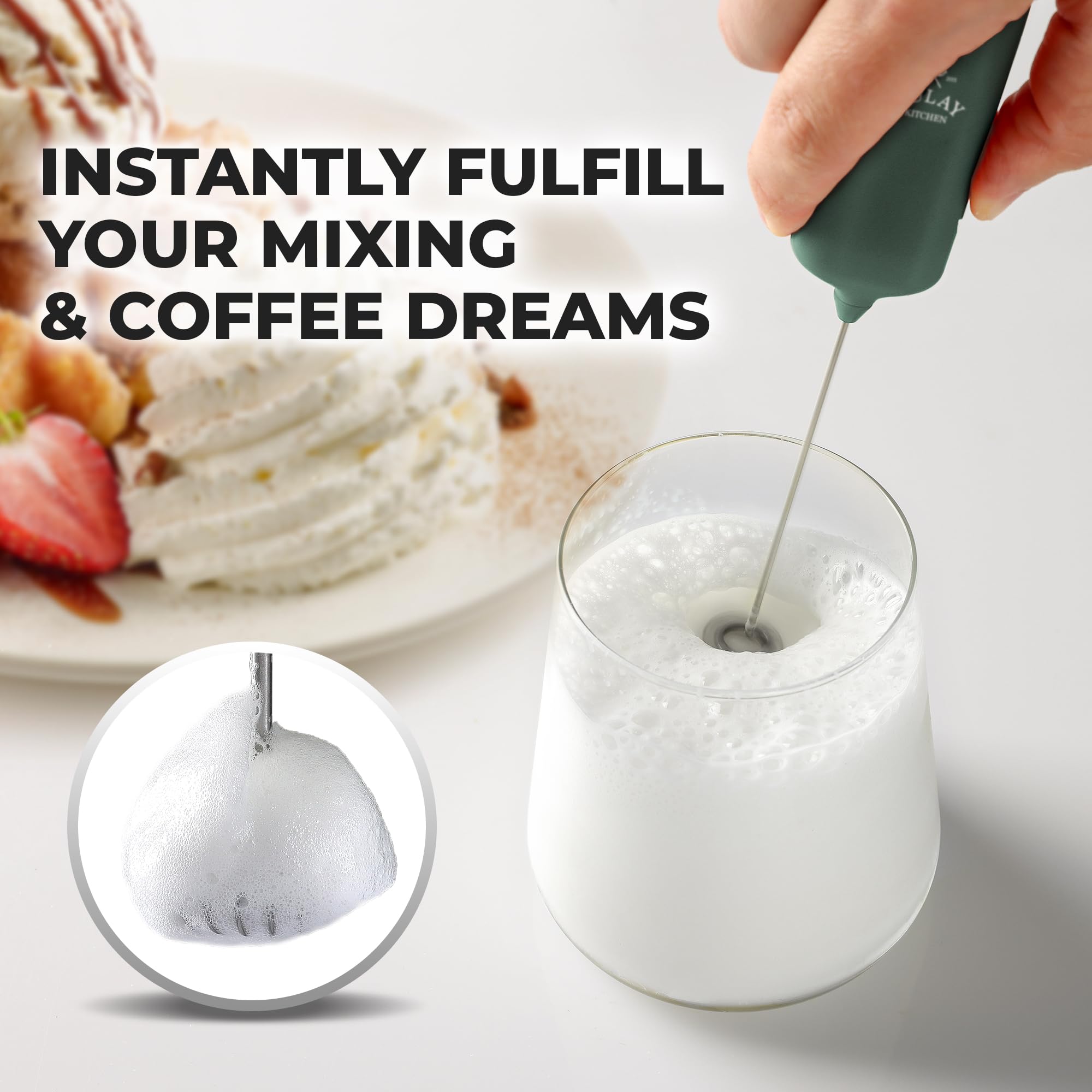 Mini & Mighty Milk Frother Wand – Powerful Handheld Coffee Frother, Battery Operated Drink Mixer – Compact Pocket Size – Detachable Whisk for Latte, Cappuccino, Matcha, Hot Chocolate