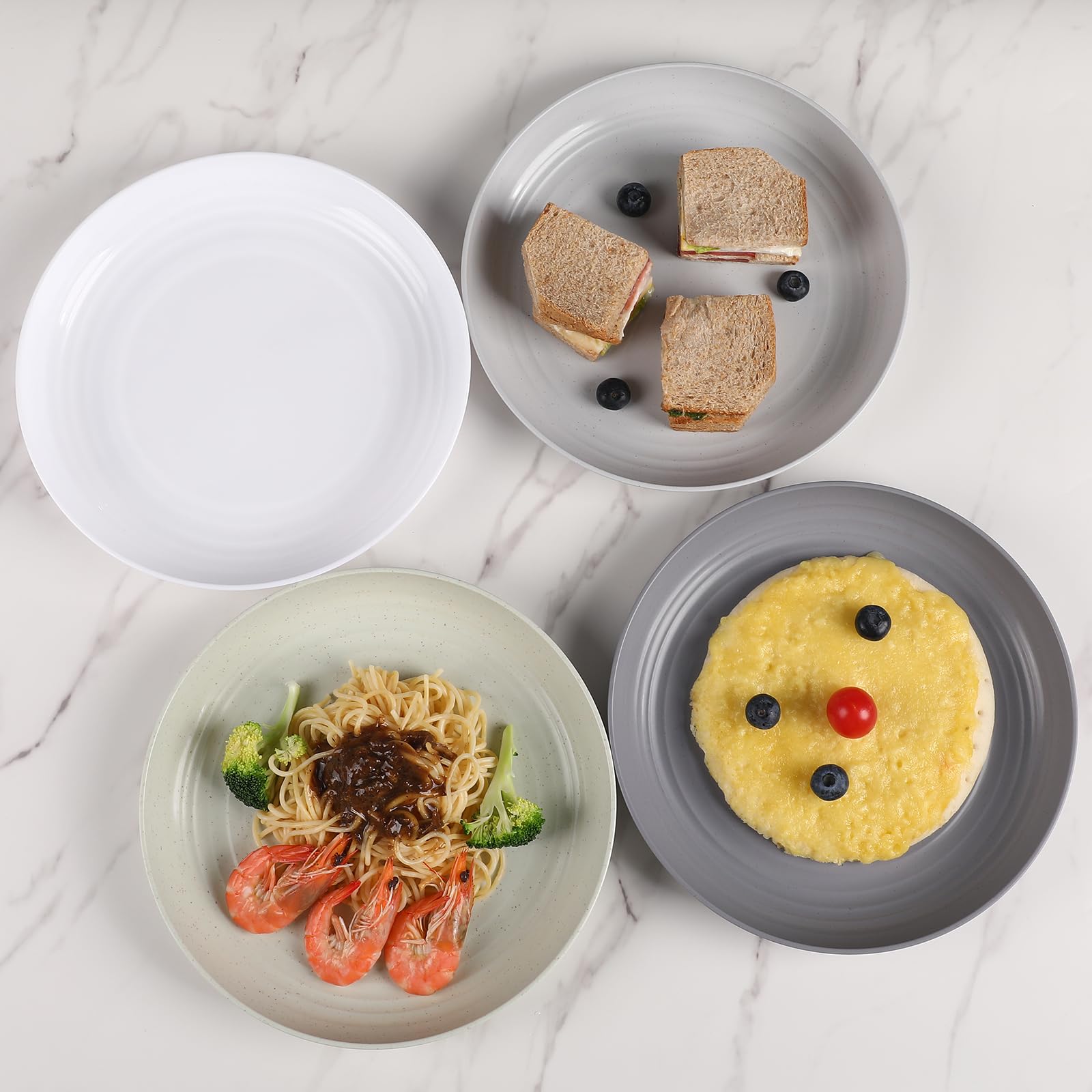 HEYCOME 12 Pcs Unbreakable Deep Dinner Plates Set, 10 inch Reusable Plastic Wheat Straw Plates, Microwave and Dishwasher Safe Plate for Kitchen, Lightweight Plate for Dessert, BPA Free, White