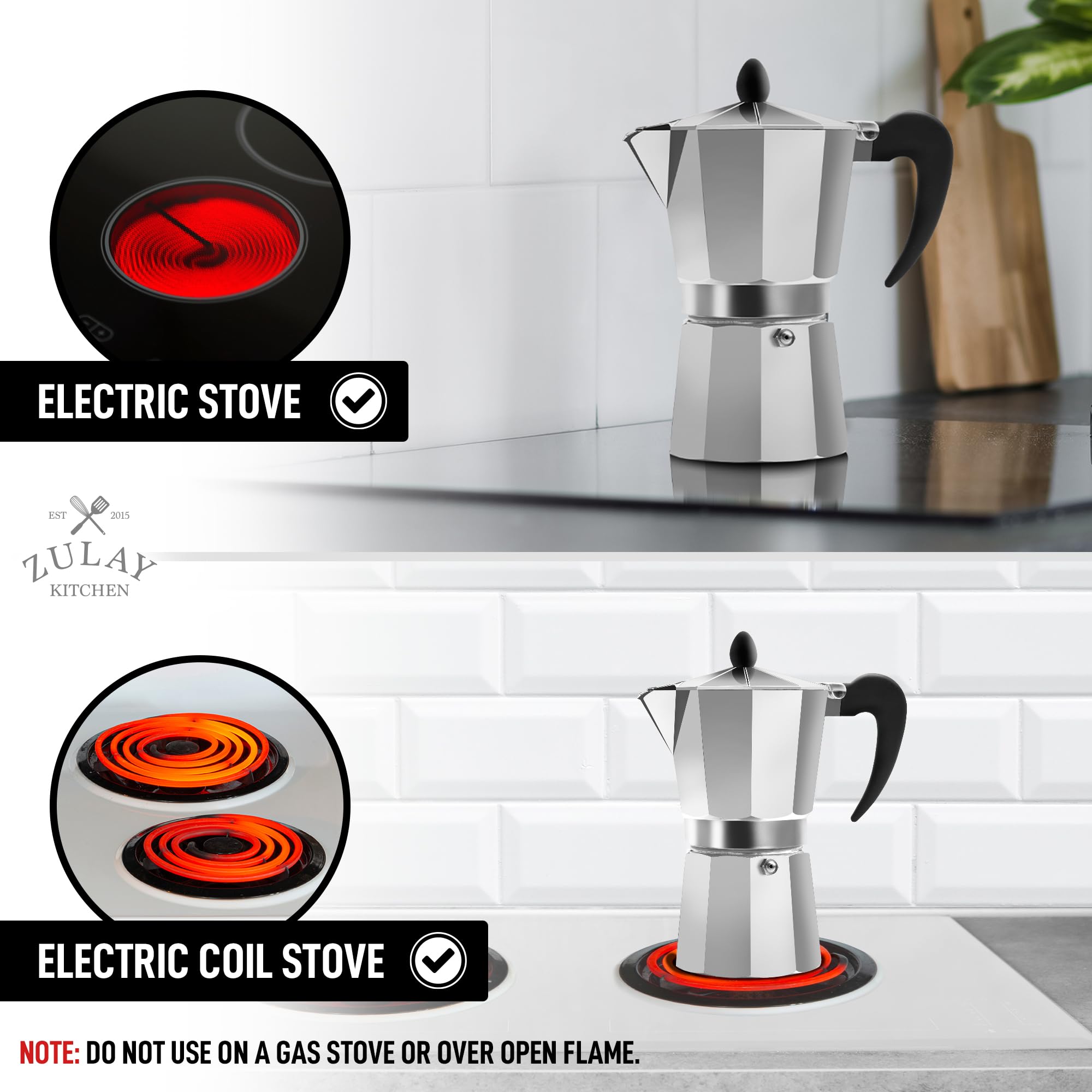 Zulay Kitchen Classic Stovetop Espresso Maker for Great Flavored Strong Espresso, Classic Italian Style 3 Espresso Cup Moka Pot, Makes Delicious Coffee, Easy to Operate & Quick Cleanup Pot