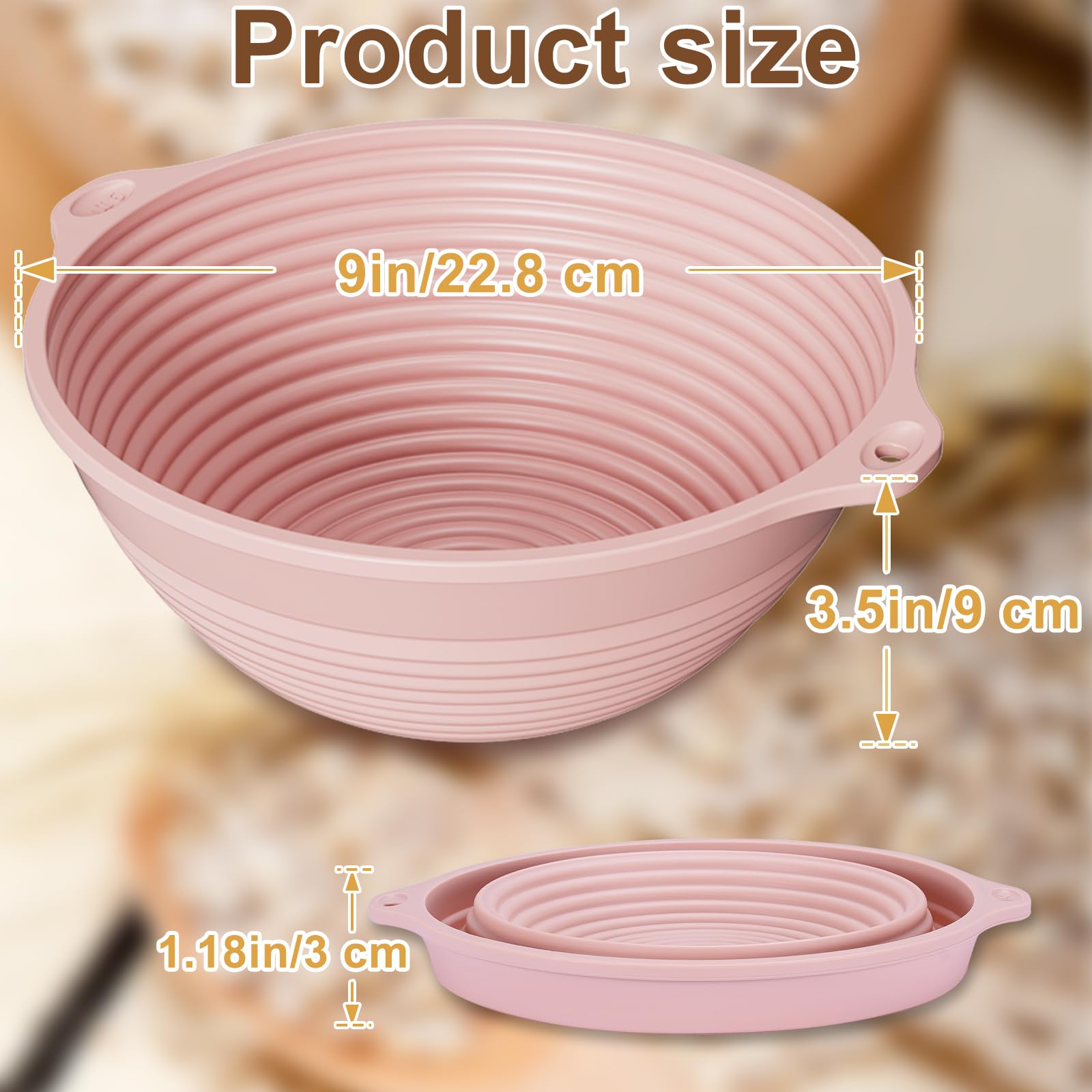 4Pcs Silicone Banneton Bread Proofing Baskets for Sourdough with Handles