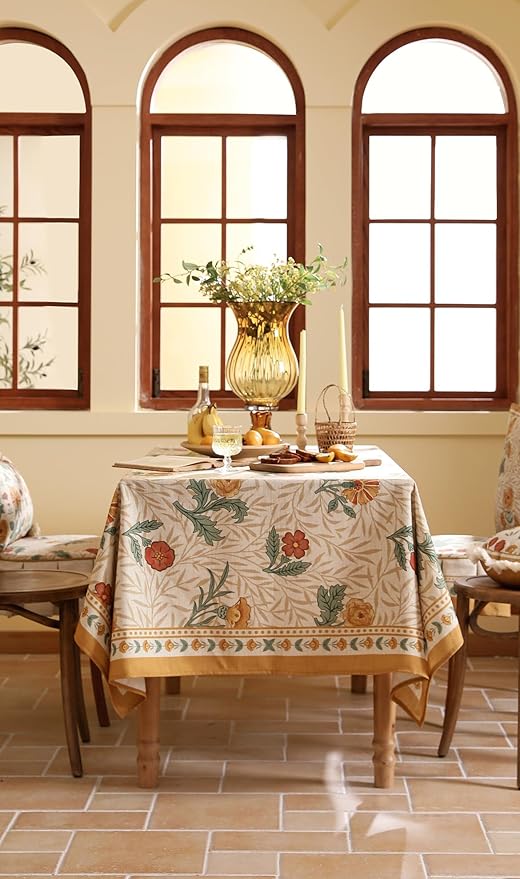 patdrea Designer Linen Small Tablecloth for Square Table,Vintage Durable Floral Pattern Table Cloth,Dacorative Cover for Kitchen Dining,Parties Christmas,Thanksgiving,Party,55"x55"-Cornflowers