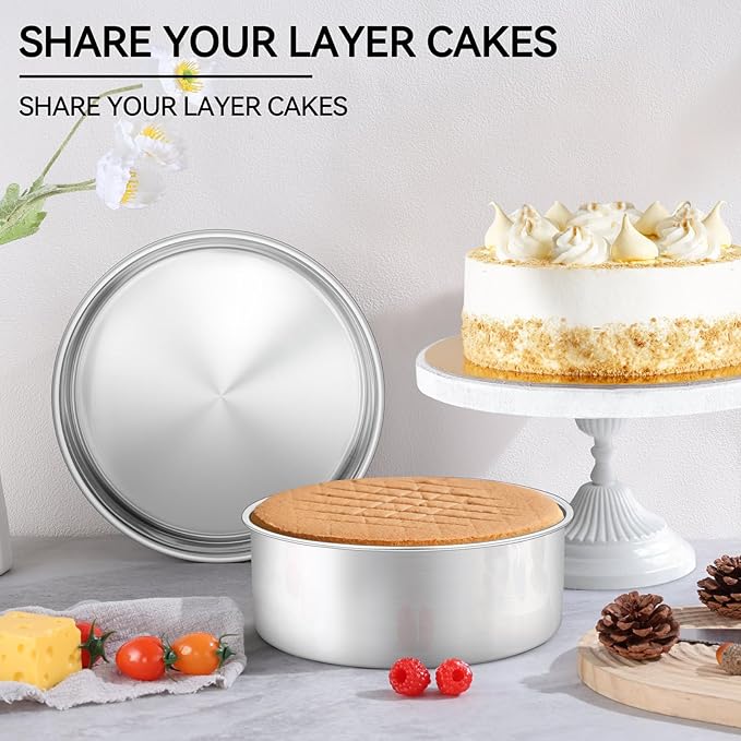 Leonyo 6 Inch Cake Pans, Stainless Steel Round Cake Baking Pans Set of 2, 6” x 3” Deep Baking Tins for Even Heating, Non Toxic & Healthy, Heavy-Duty, Dishwasher Safe