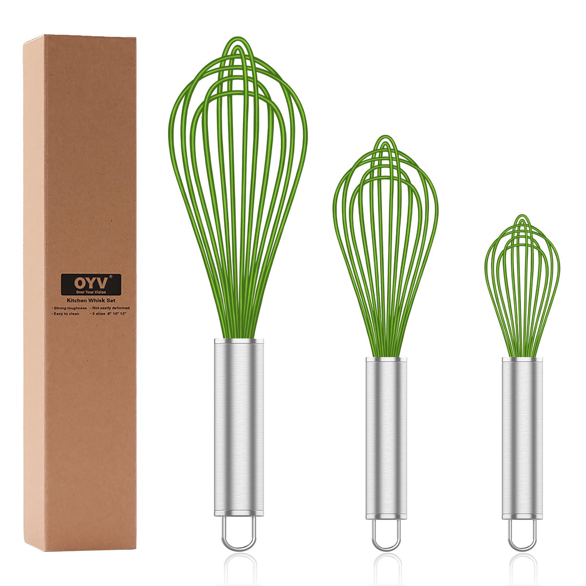 OYV White Silicone Whisk Set of 3, 8/10/12 Inch, Non-Scratch