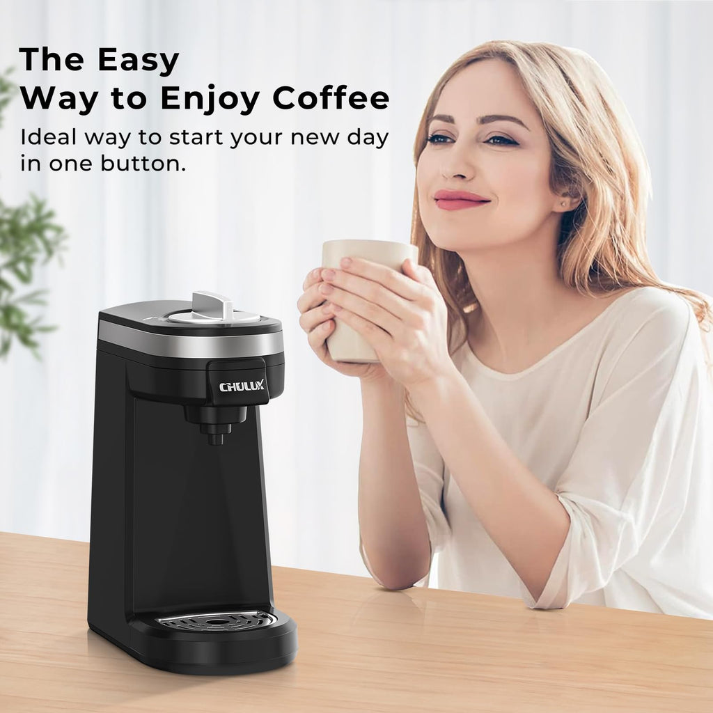 CHULUX Mini Single Serve Coffee Maker for K Pod, Brew Up to 12oz Cup, Black