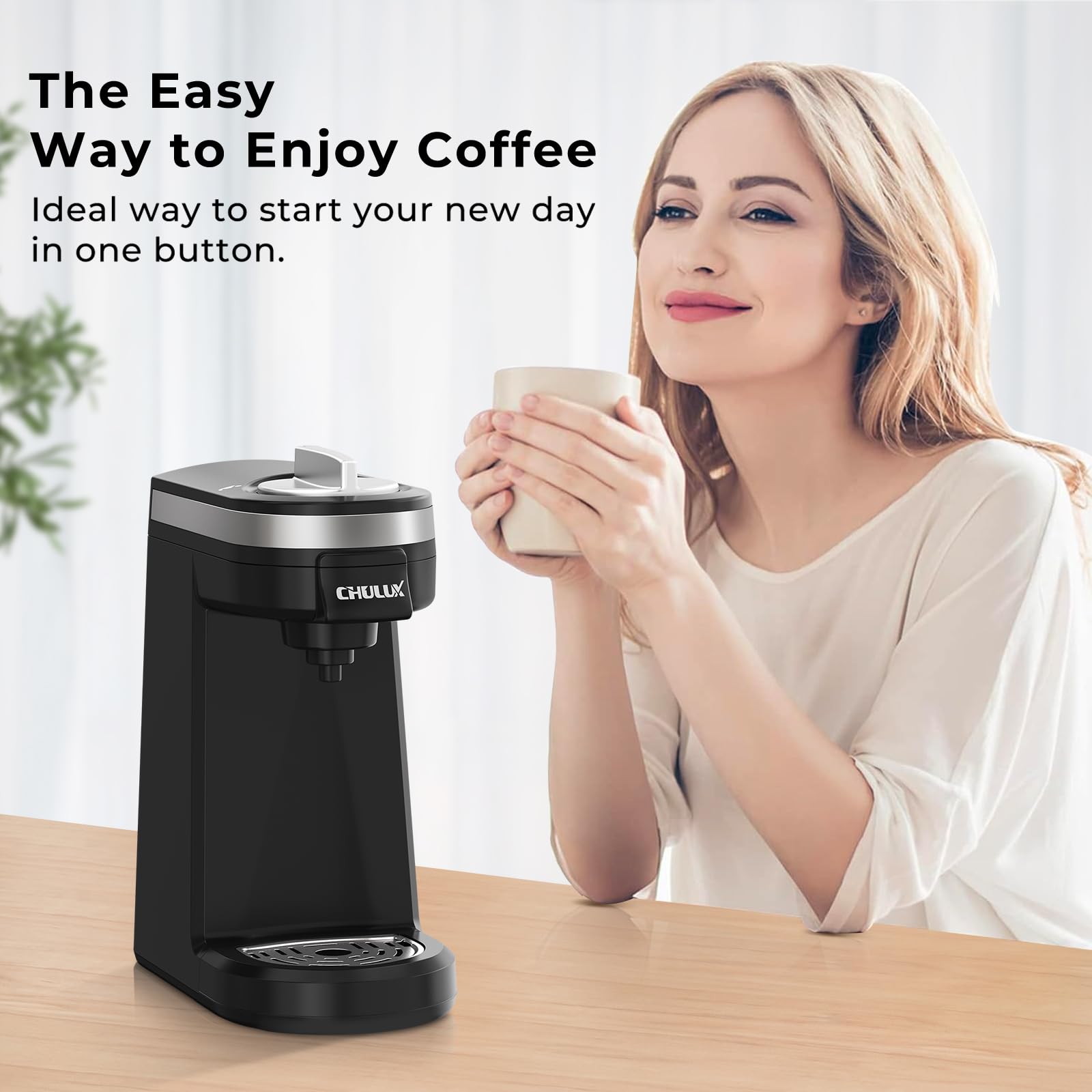 CHULUX Mini Single Serve Coffee Maker for K Pod, Brew Up to 12oz Cup, Black