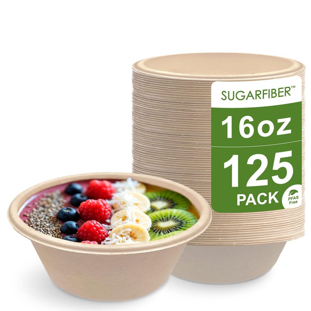 24oz Compostable Paper Bowls Disposable Round Natural Soup Bowls, 500 Count