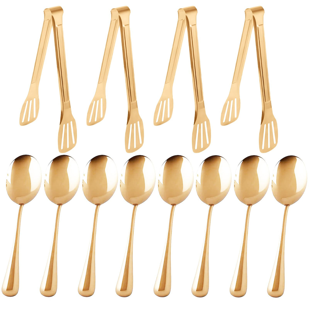 12PCS Gold Serving Utensils Set,Includes 8 large serving spoons,4 serving tongs