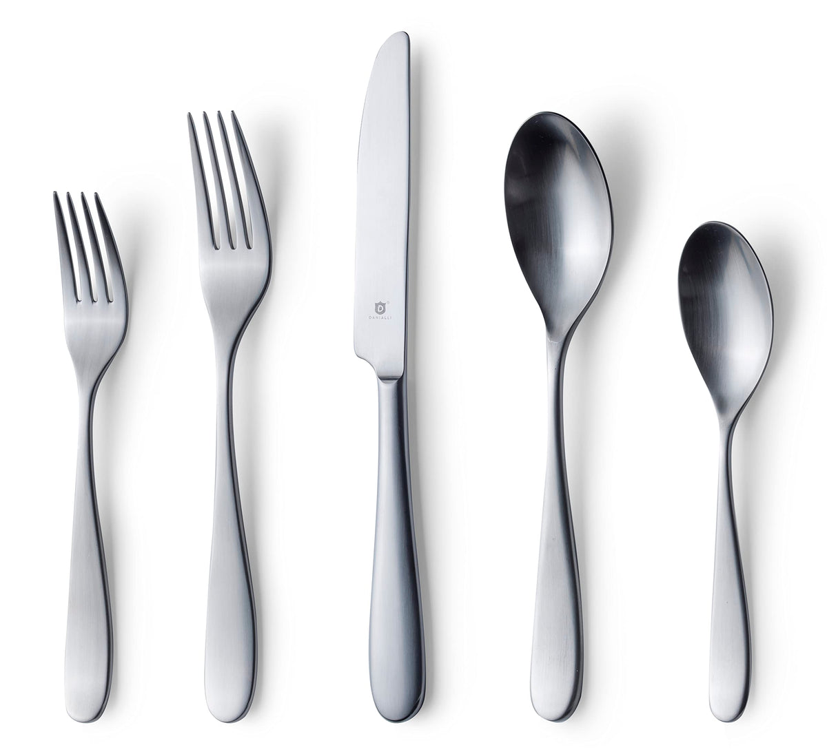Danialli Matte Silverware Set, 18/10 Stainless Steel Satin Flatware, Modern Brushed Finish Cutlery, Dishwasher Safe & Durable, Built to Last (40-Piece, Marettimo)