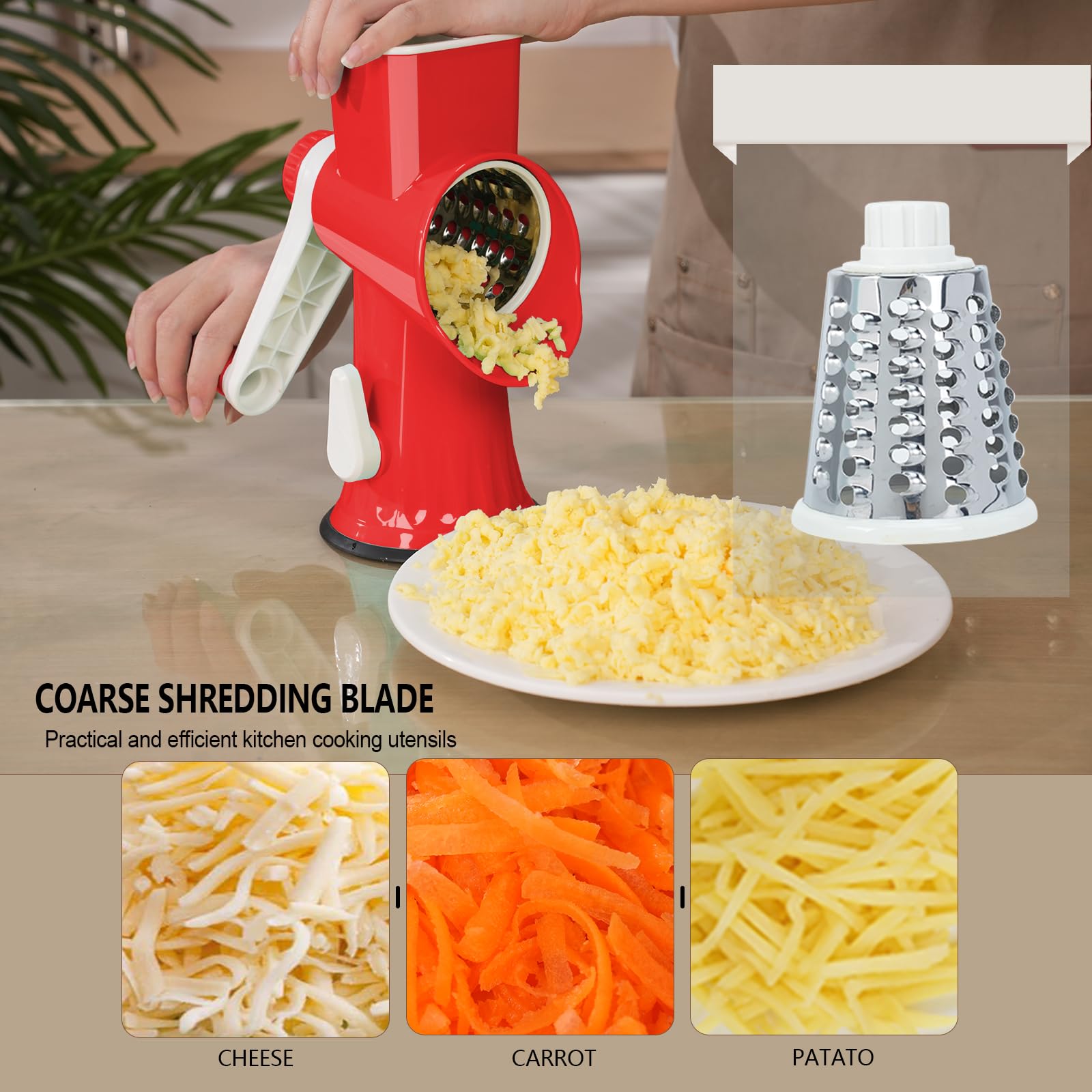 TiwisiTe Rotary Cheese Grater with Handle-Versatile Cheese Grater