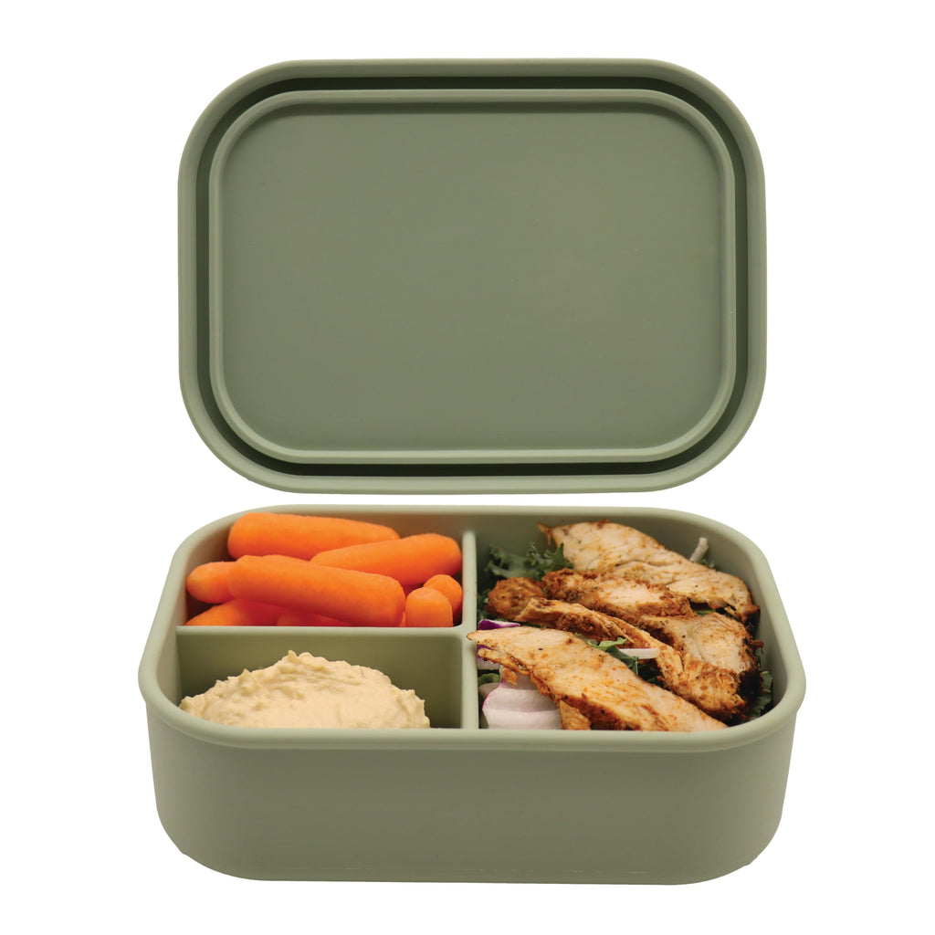 Silicone Bento Box, 3 Compartments, BPA-Free, Leak-Resistant, Dishwasher and Microwave Safe, Perfect for Work, Travel & Meal Prep, (Green)