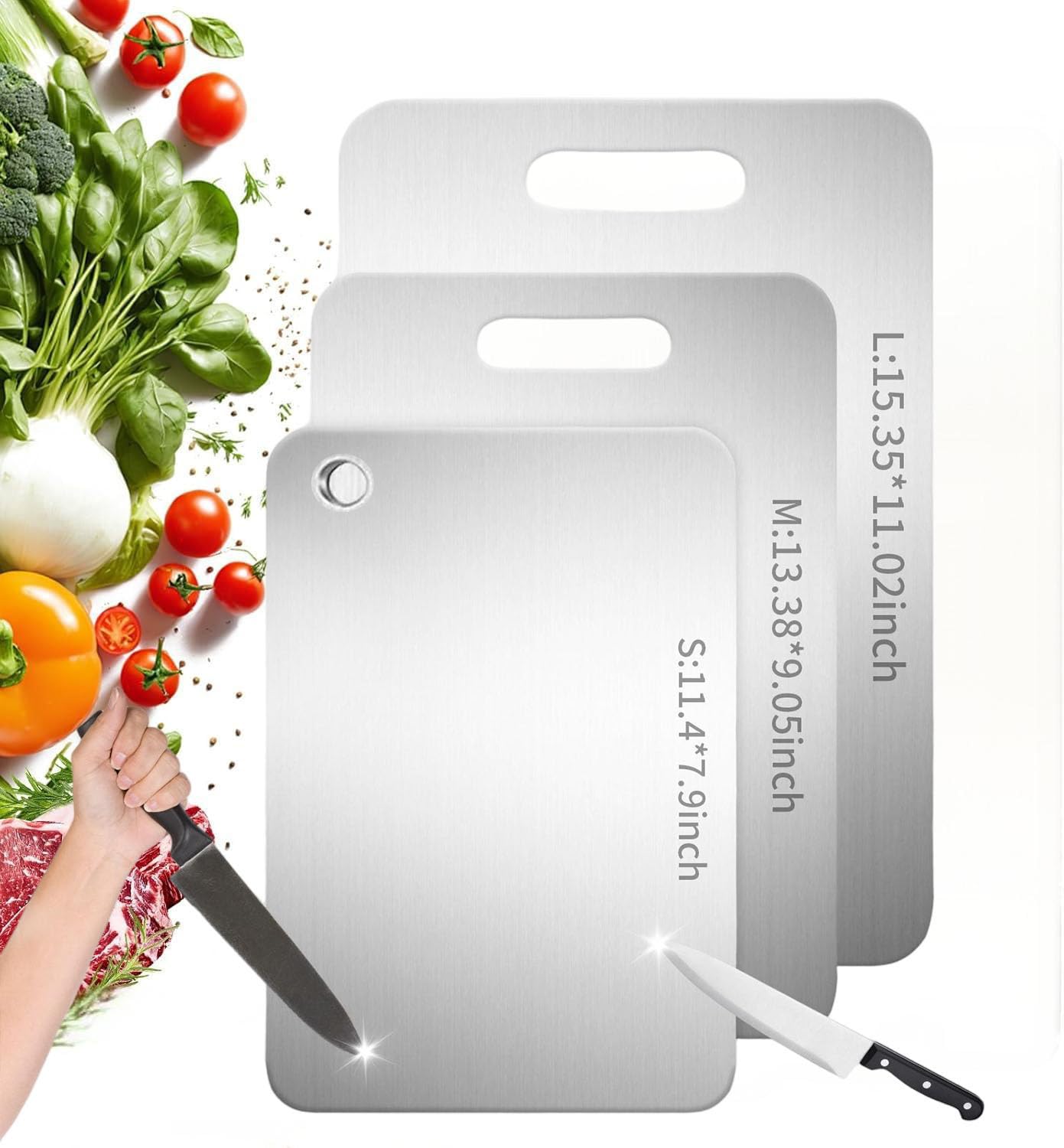 Katori Titanium Cutting Board, 100% Pure Titanium Cutting Boards for Kitchen, Double Sided Non Toxic Cutting Board,Hygiene Durable Chopping Board Suitable for Dishwasher Safe （3PC)