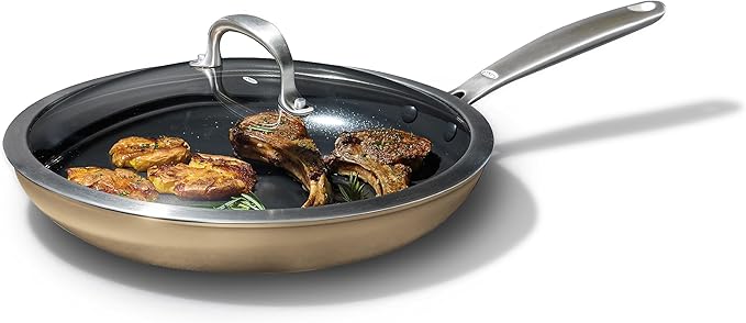 OXO Enhanced 12” Nonstick Frying Pan Skillet, Ceramic PFAS-Free Cookware, Stainless Steel Handle, Eggs & Omelets, Dishwasher & Oven Safe