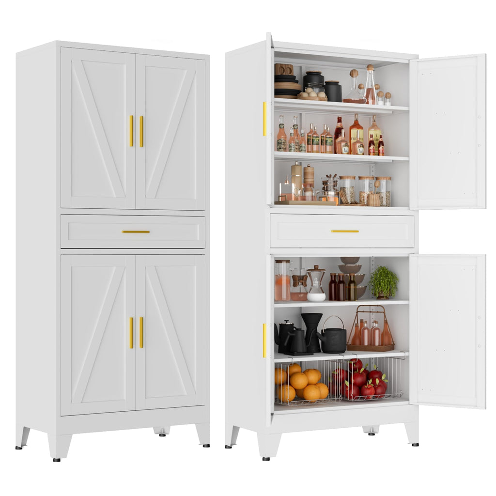 LCAOPC 71" Tall Pantry Storage Cabinet with Drawer and Adjustable Shelves, Freestanding Tall Kitchen Cupboard Storage Cabinet for Kitchen,Dining Room, Living Room, White