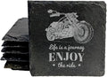 The Open Road Awaits: Motorcycle Coasters with Inspirational Quote - Square Slate - Set of 6