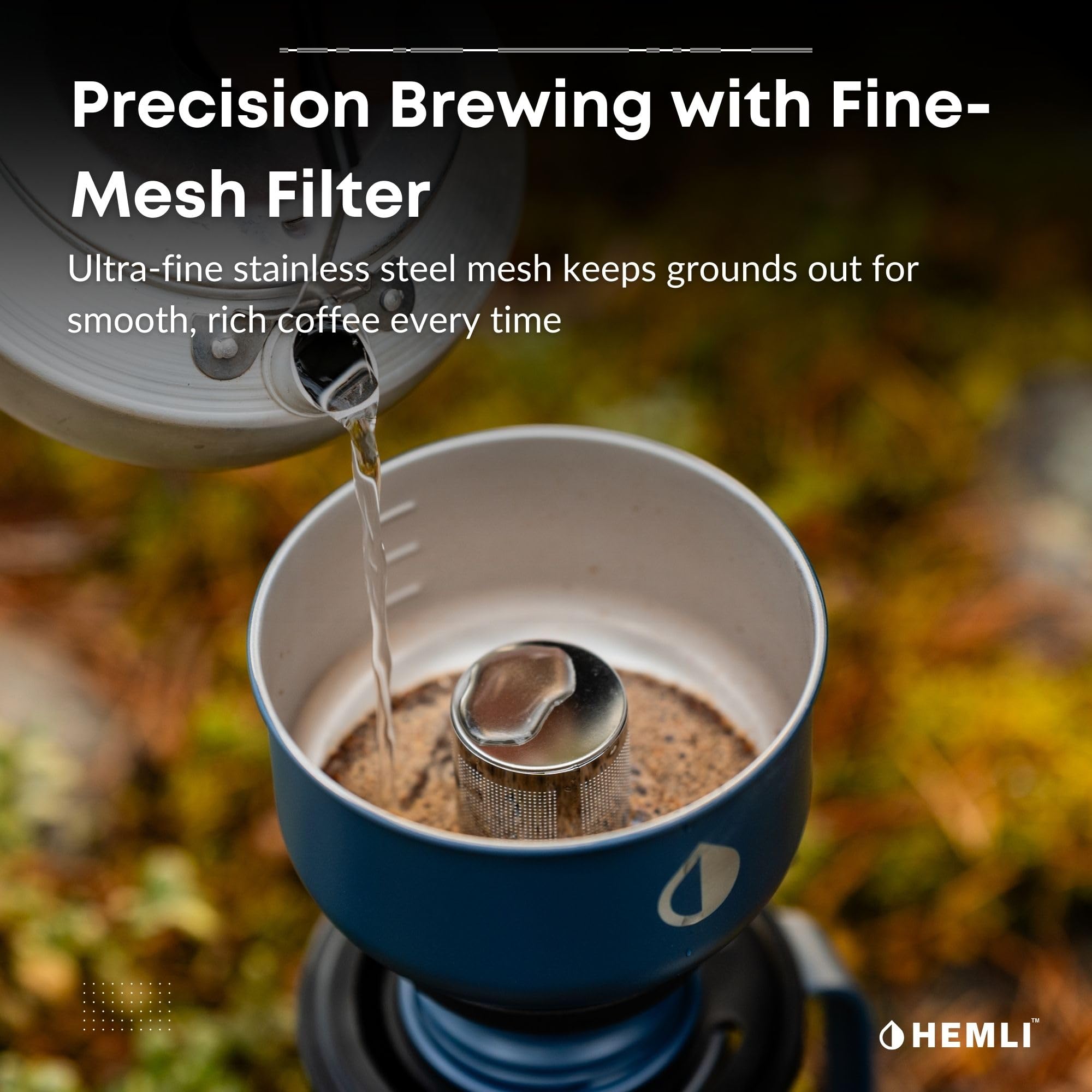 Hemli 16 oz Pour Over Camp Coffee Maker Set– Vacuum Insulated Mug with Leakproof Lid, Stainless Steel Micro Filter, Portable Coffee Maker for Camping, Travel & Outdoor Adventures