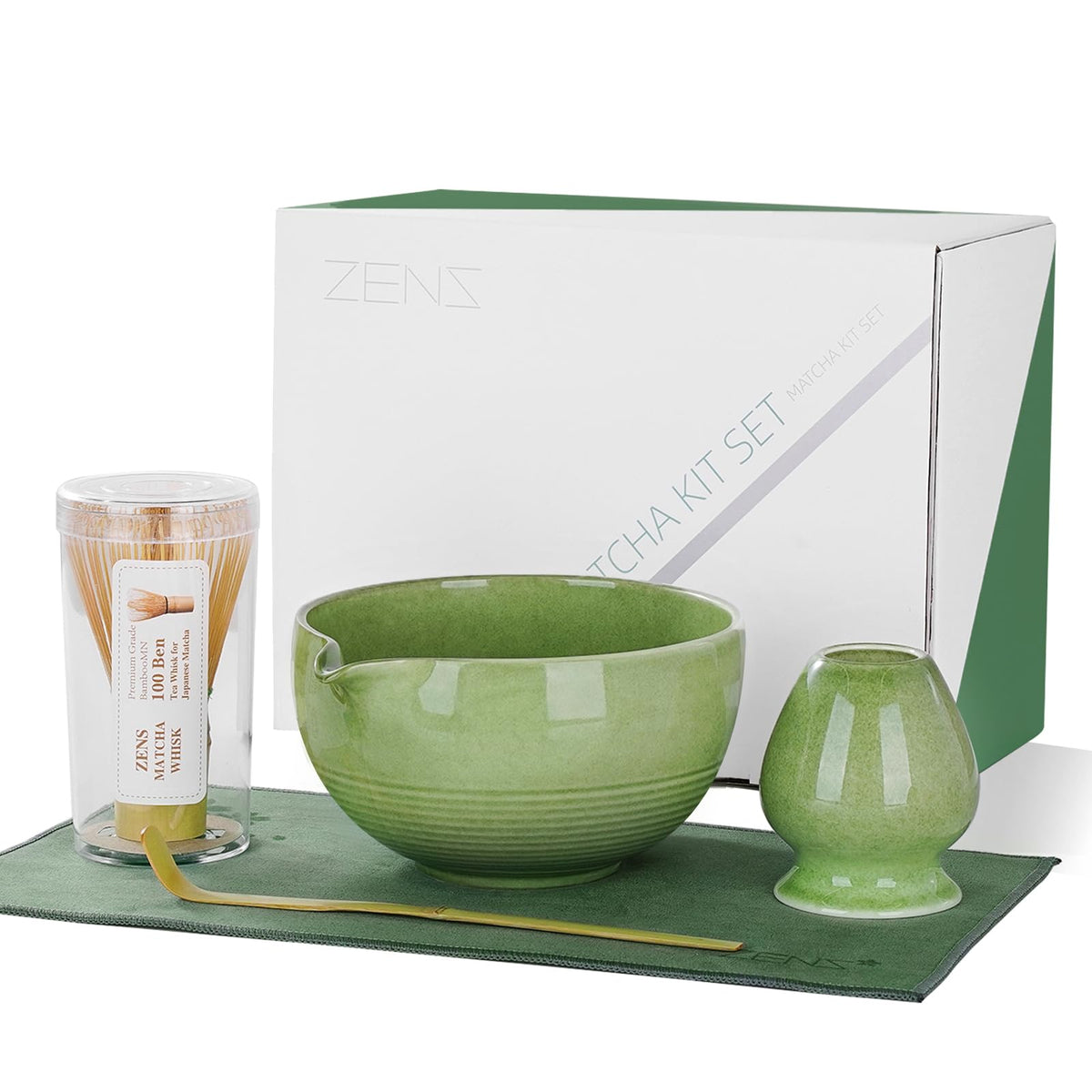 ZENS Premium Matcha Whisk Set, 6pcs Matcha Kit for Matcha Latte, Green