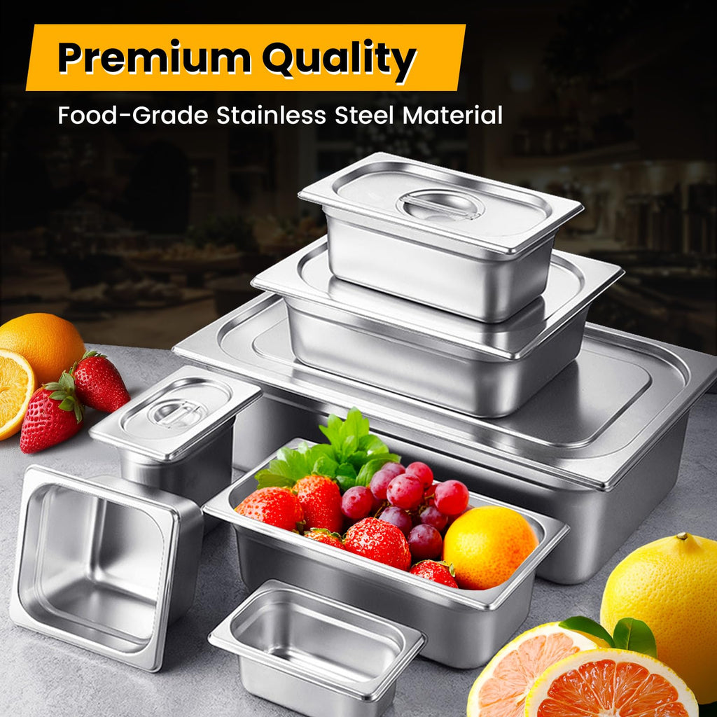 Aplancee 1/4 Hotel Pans 6 Inch Deep Stainless Steel Food Pan - Anti-Jam 6 Pack Steam Table Pan Set for Catering, Buffet Use, Kitchen Prep